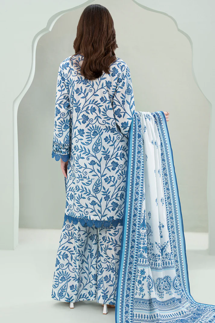 ZELLBURY 3 Piece Embroidered Lawn Shirt Shalwar Dupatta in Off White Color