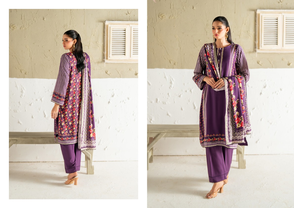 Regalia linen printed three piece. premium quality.