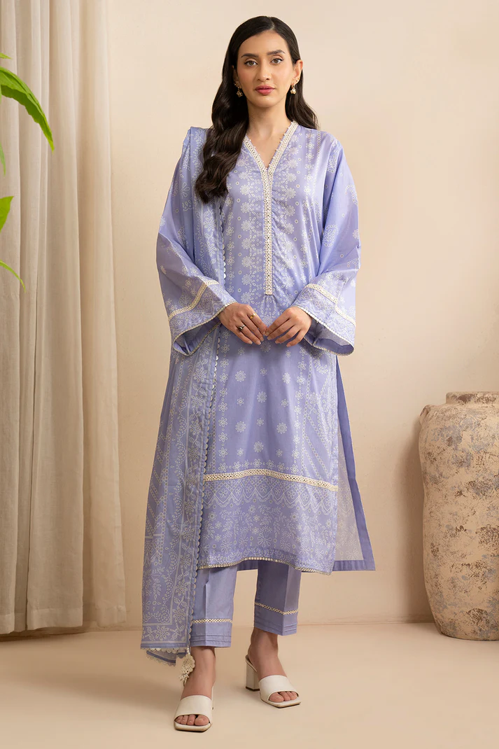ZELLBURY  pastel mauve 3-piece Lawn Shirt Shalwar Dupatta in Lilac Color
