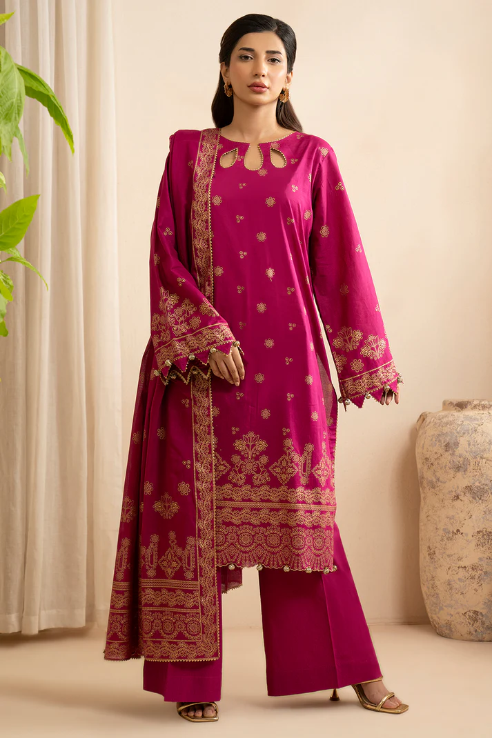 ZELLBURY 3 Piece Printed Lawn Shirt Shalwar Dupatta in Magenta Color   Add to bag