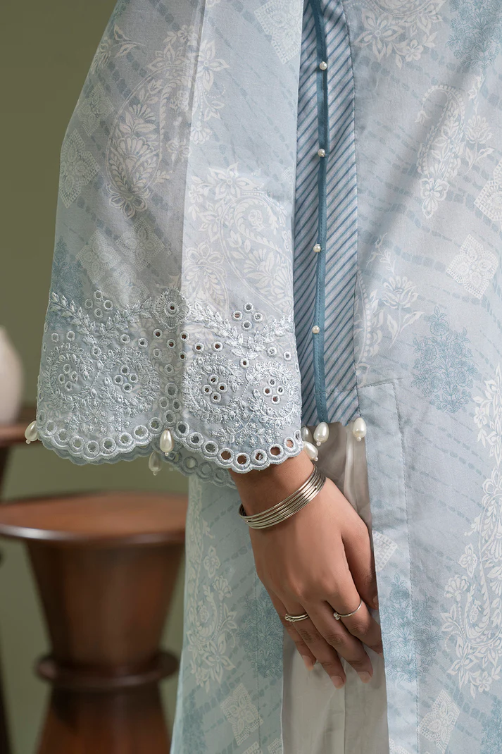 ZELLBURY  2 Piece Embroidered Lawn Shirt Dupatta in Light Grey Color