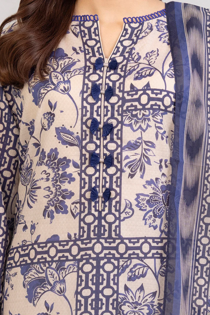 ZELLBURY Digital Print3 Piece Printed Lawn Shirt Shalwar Dupatta in Cream Color