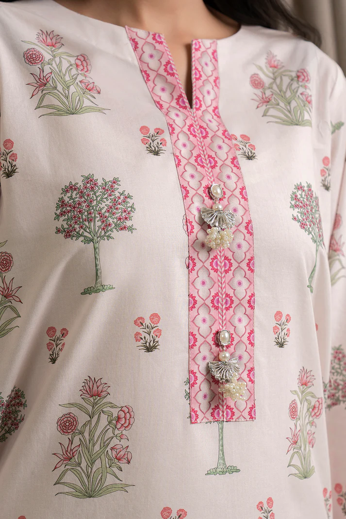 ZULLBURY 3 Piece Printed Lawn Shirt Shalwar Dupatta in Peach Color