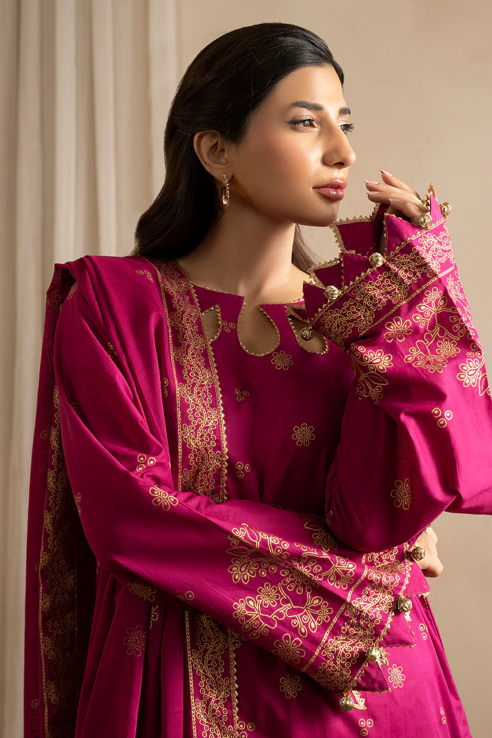 ZELLBURY 3 Piece Printed Lawn Shirt Shalwar Dupatta in Magenta Color   Add to bag
