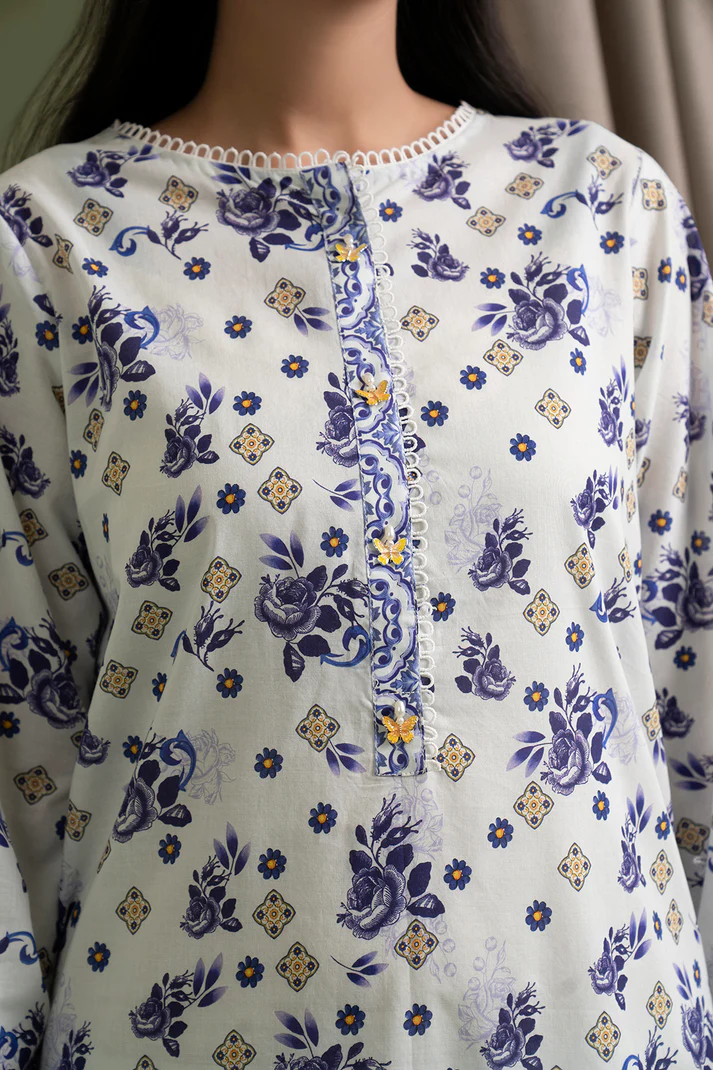 ZELLBURY3 Piece Printed Lawn Shirt Shalwar Dupatta in White Color