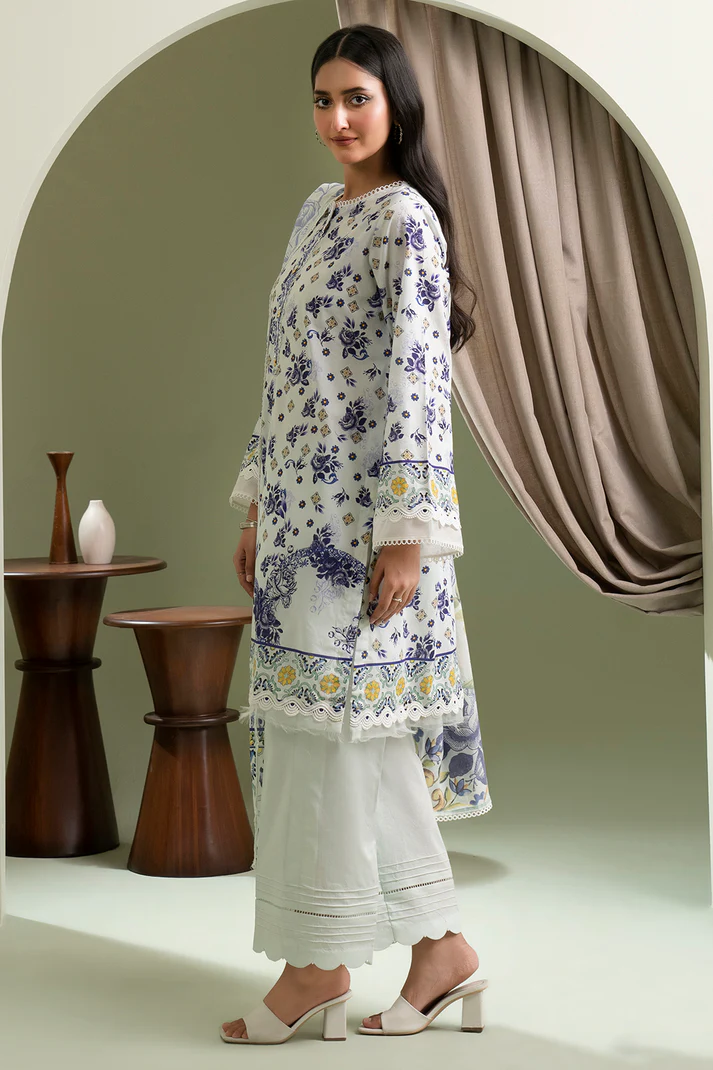 ZELLBURY3 Piece Printed Lawn Shirt Shalwar Dupatta in White Color