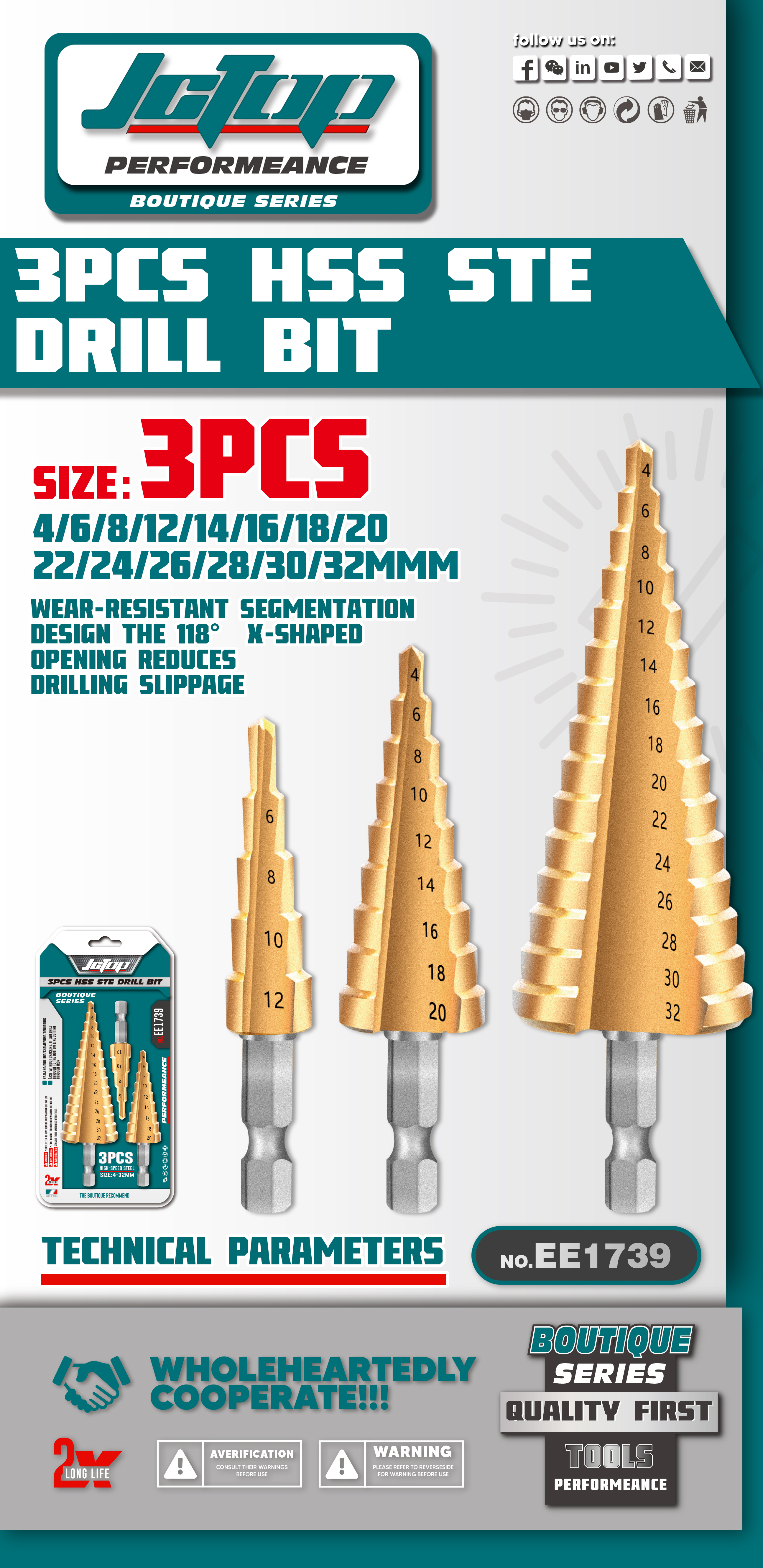 3PCS HSS STE Drill Bit, EE1739