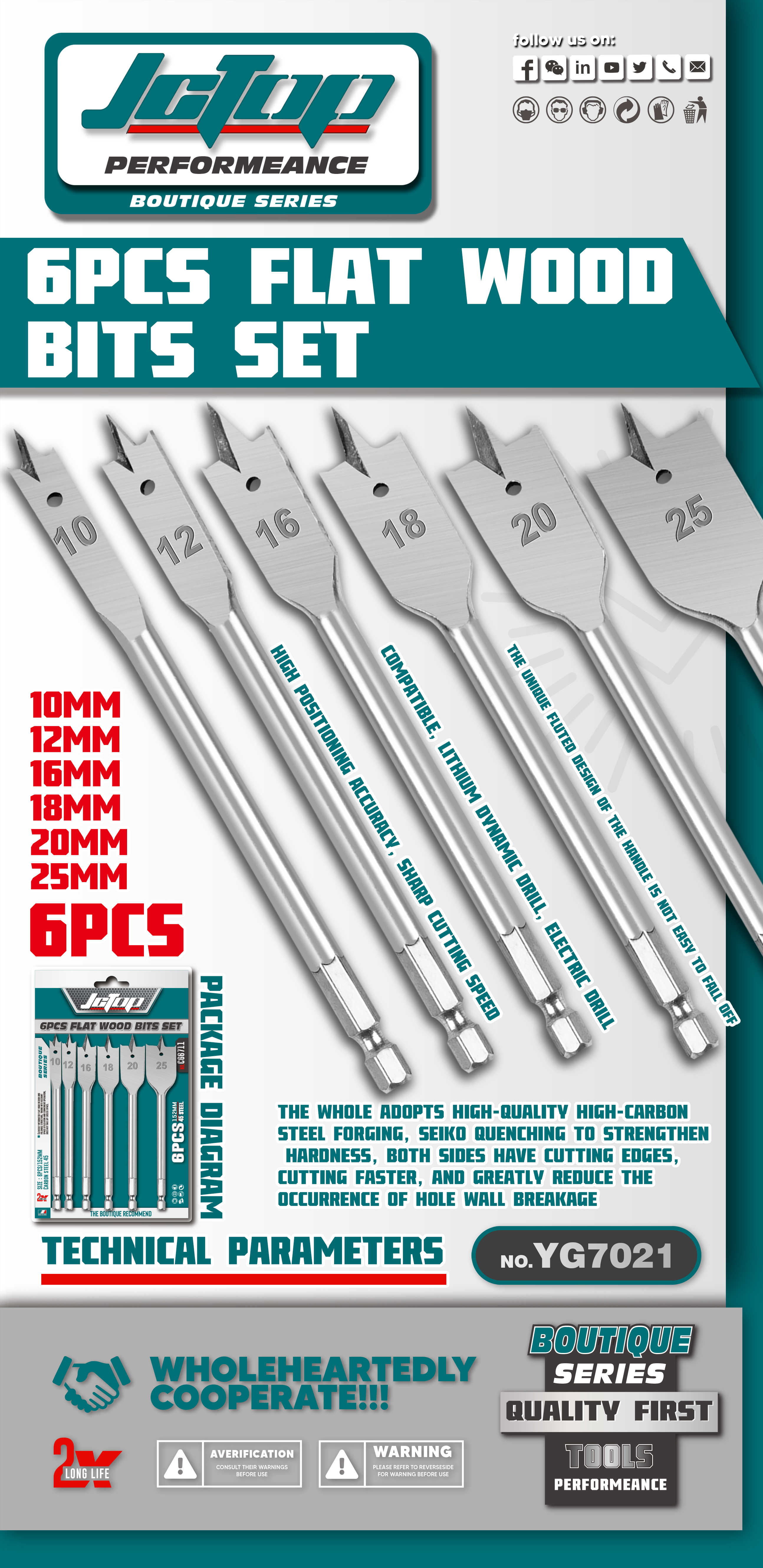 6PCS Flat Wood Bits Set, YG7021