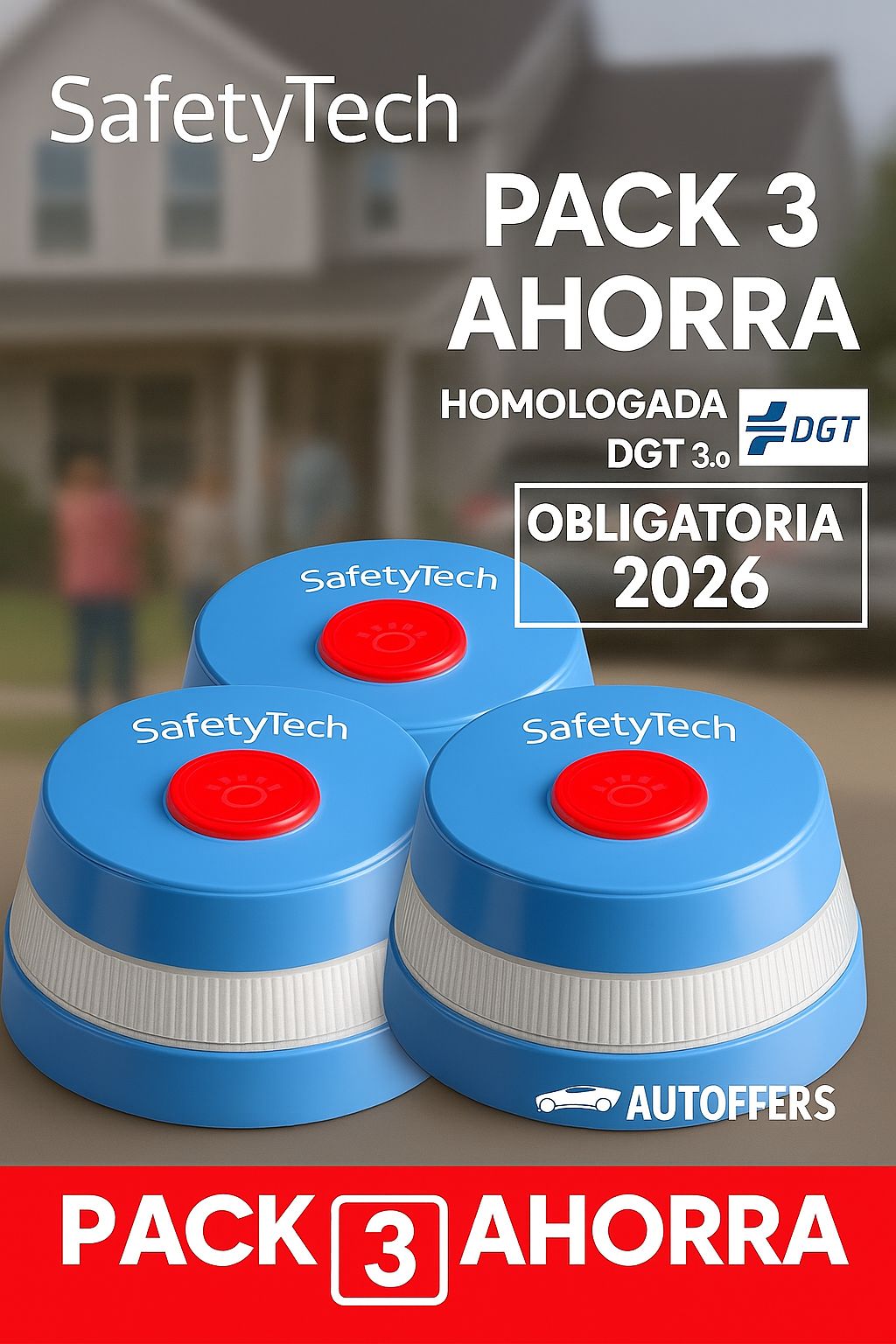 Pack ahorro 3 uds. Luz de Emergencia V16 SafetyTech | Homologada DGT 3.0