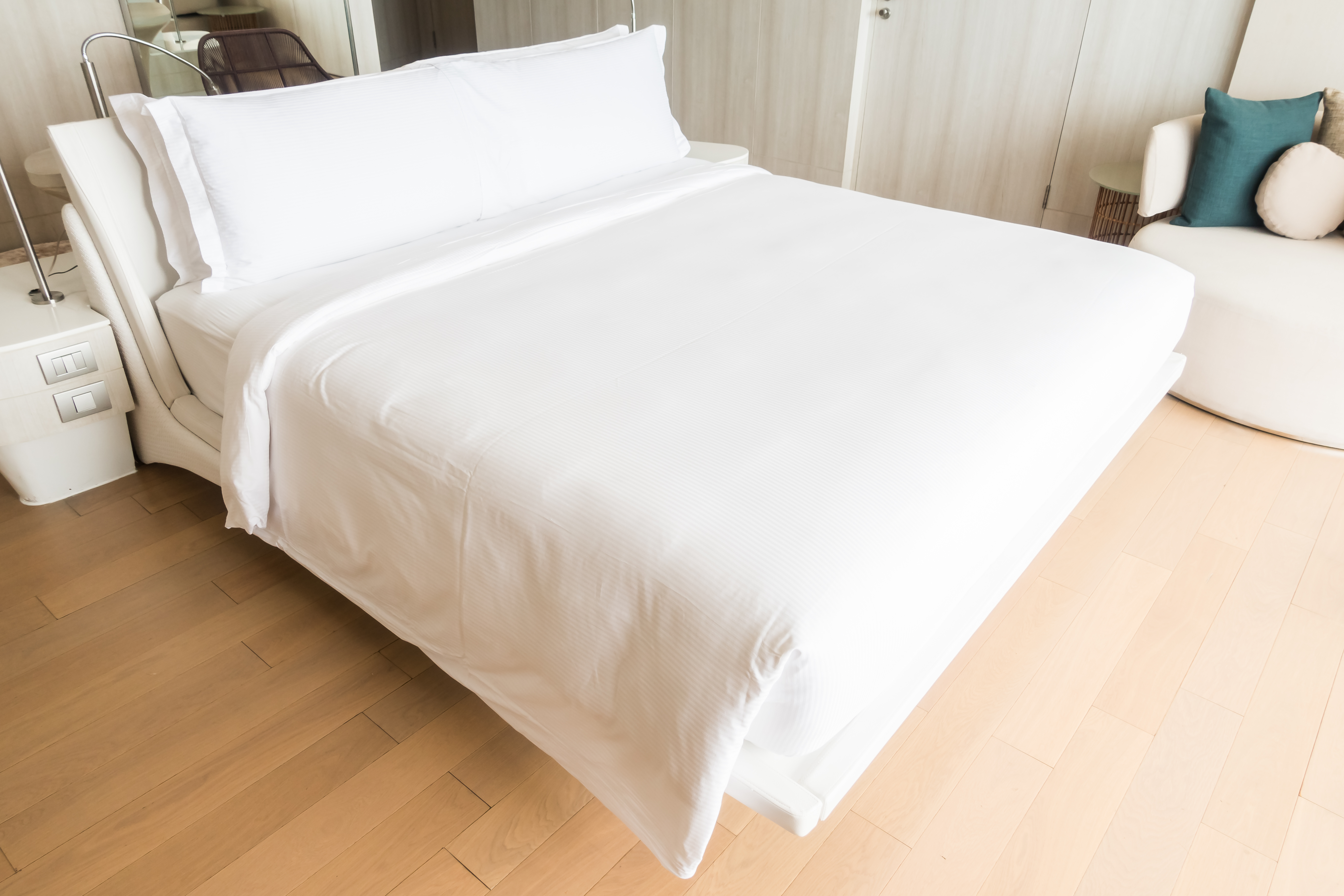 King Size Bed with White Bedding