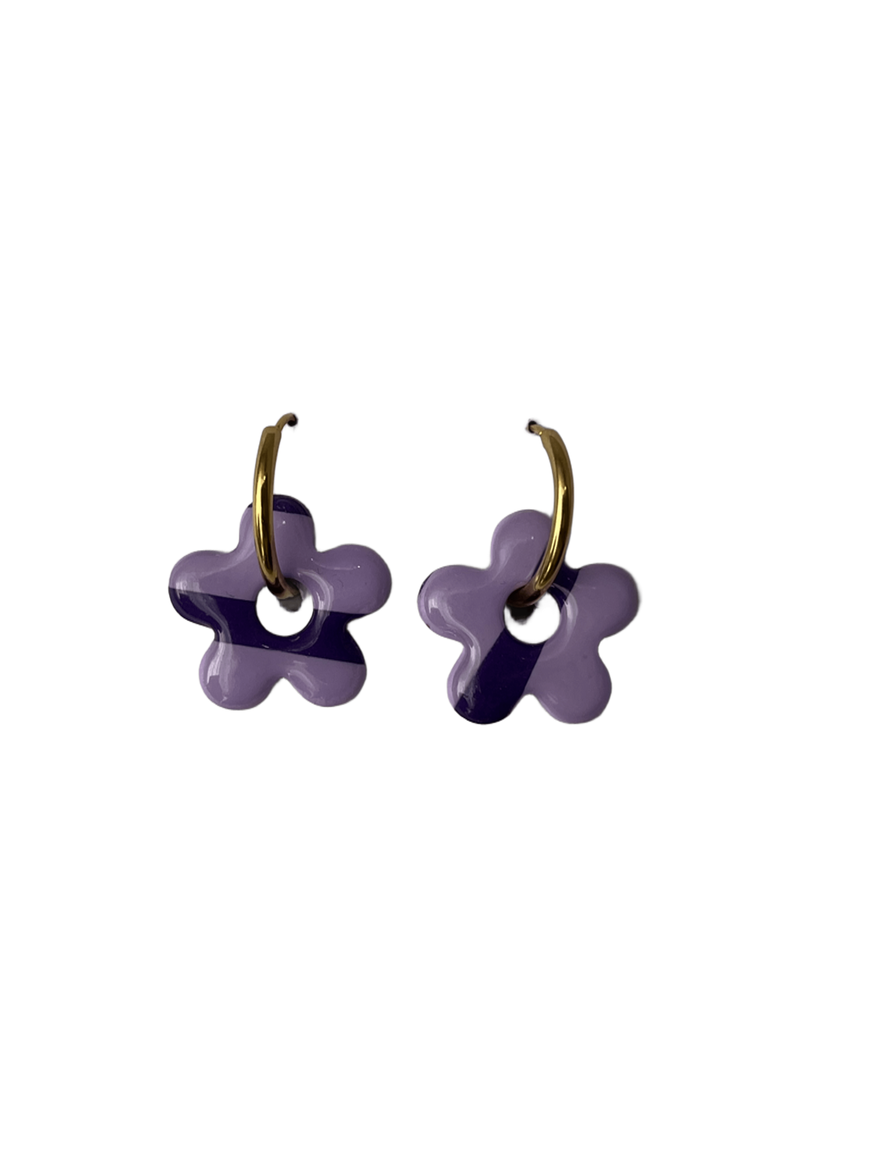 Aros charms flor lineas morado y lila