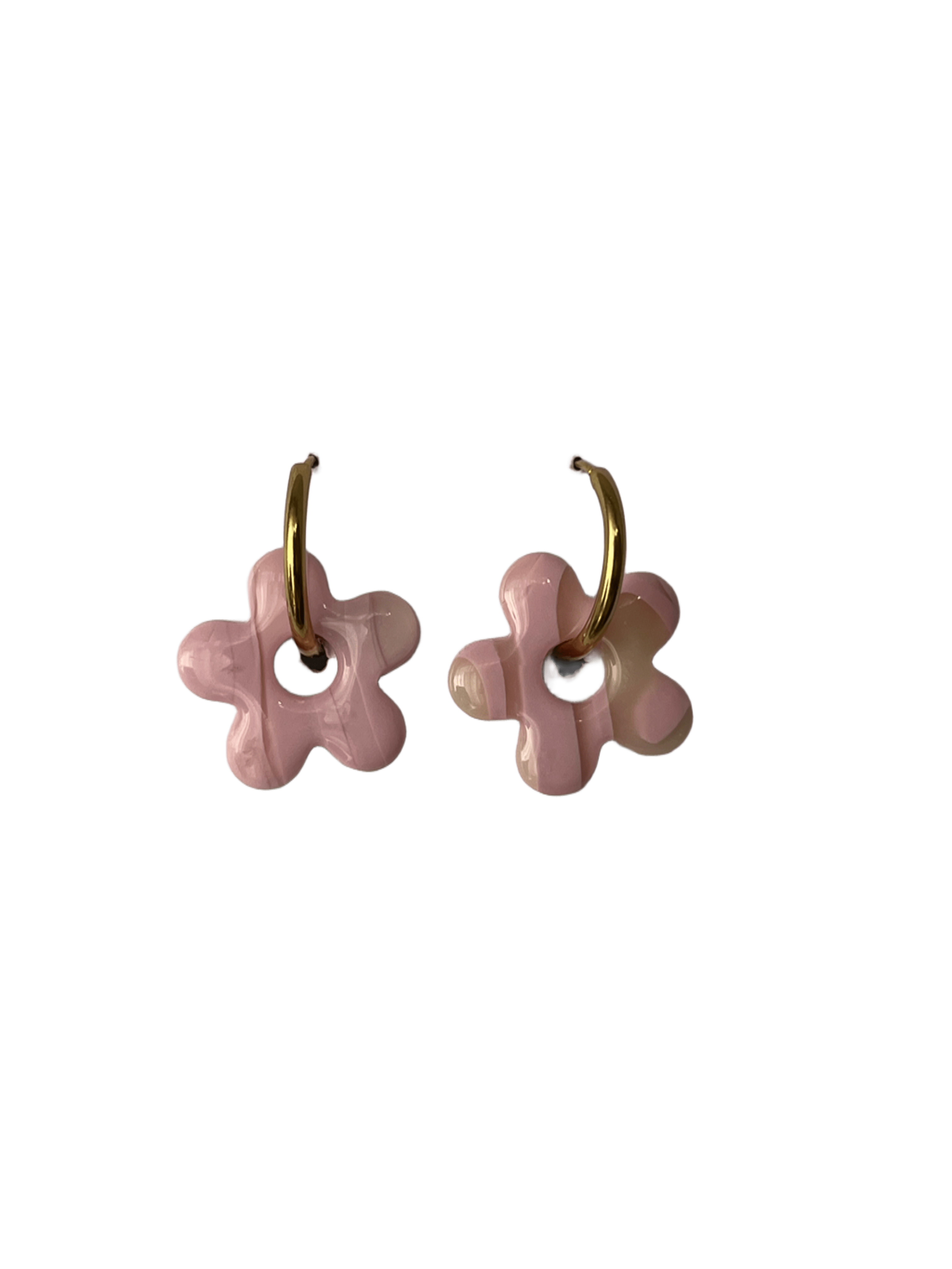Aros flor rosa y beige 