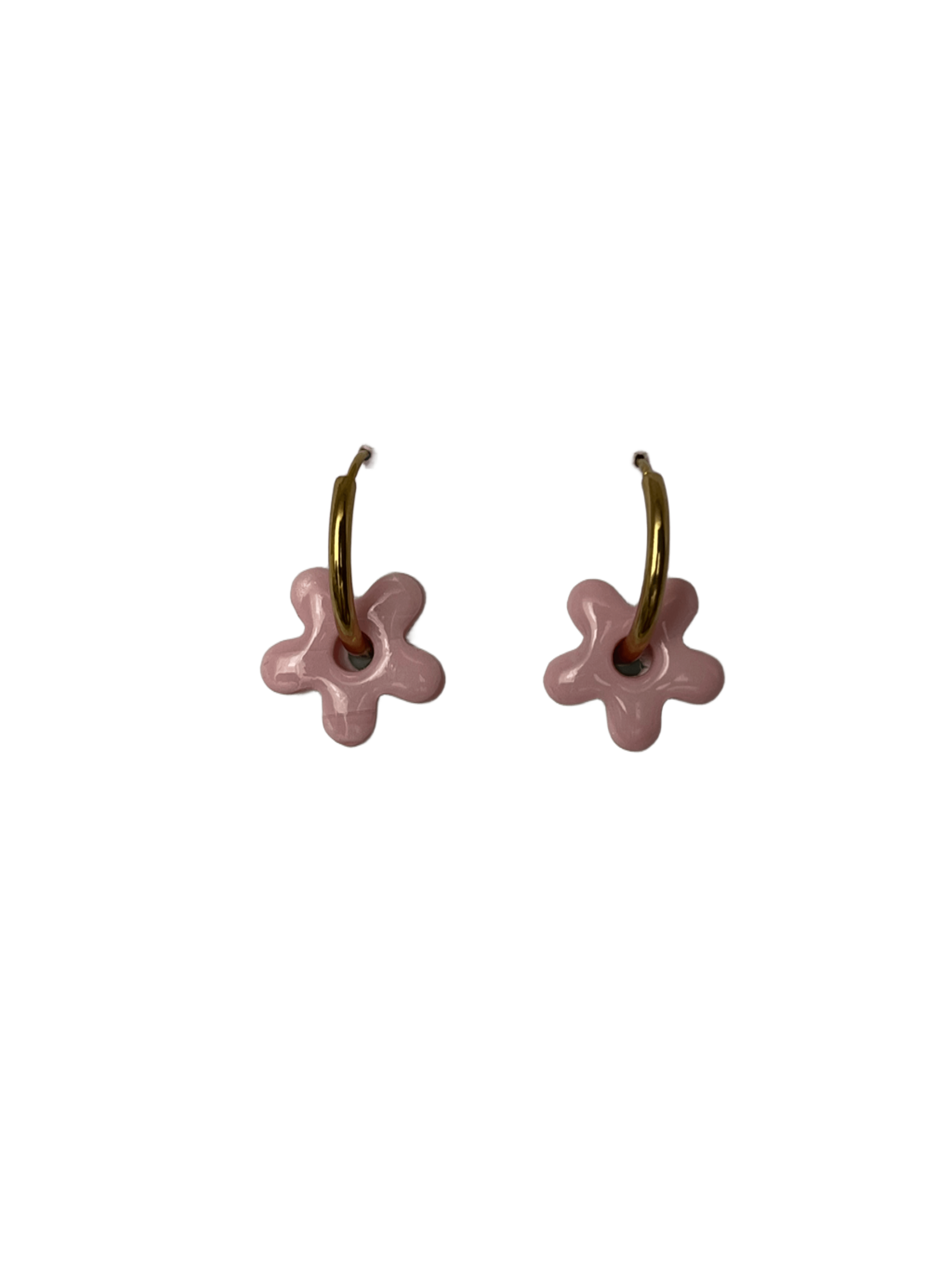 Aros charms flor mini rosa y beige