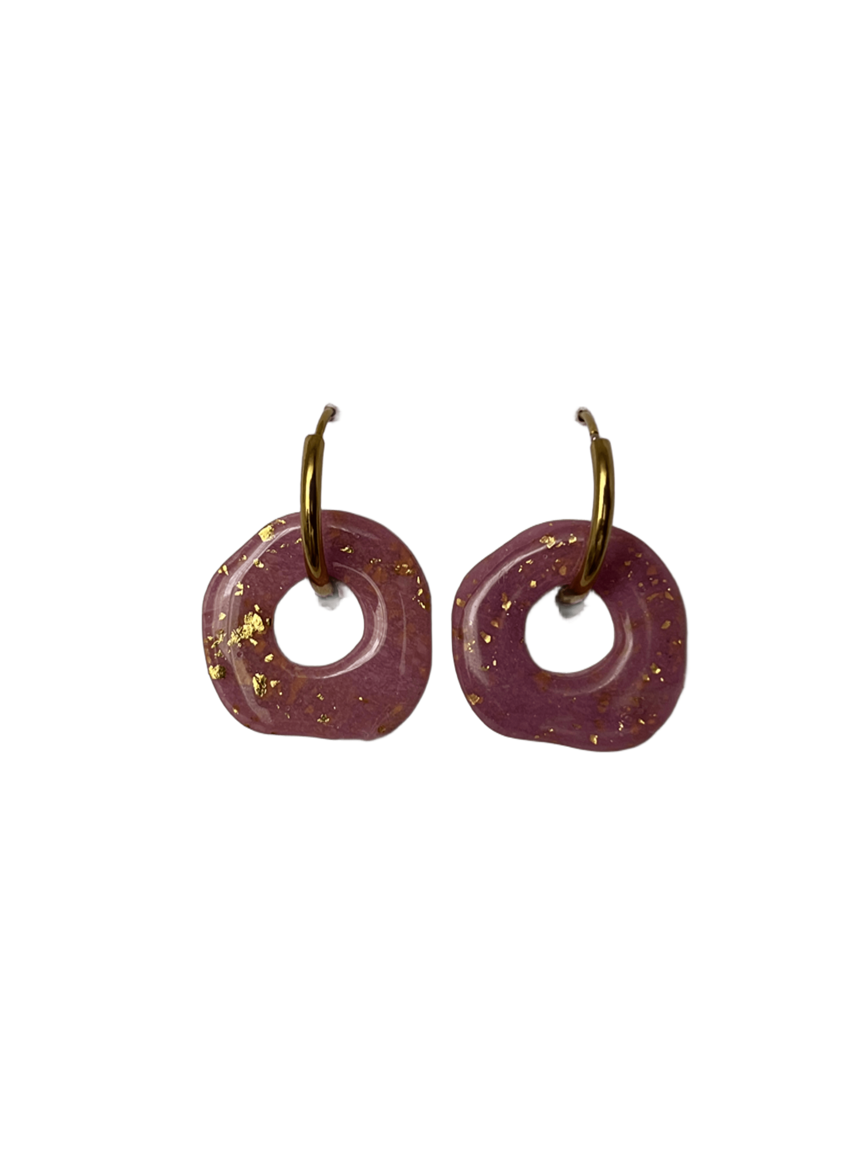 Aros charms rosa y dorado