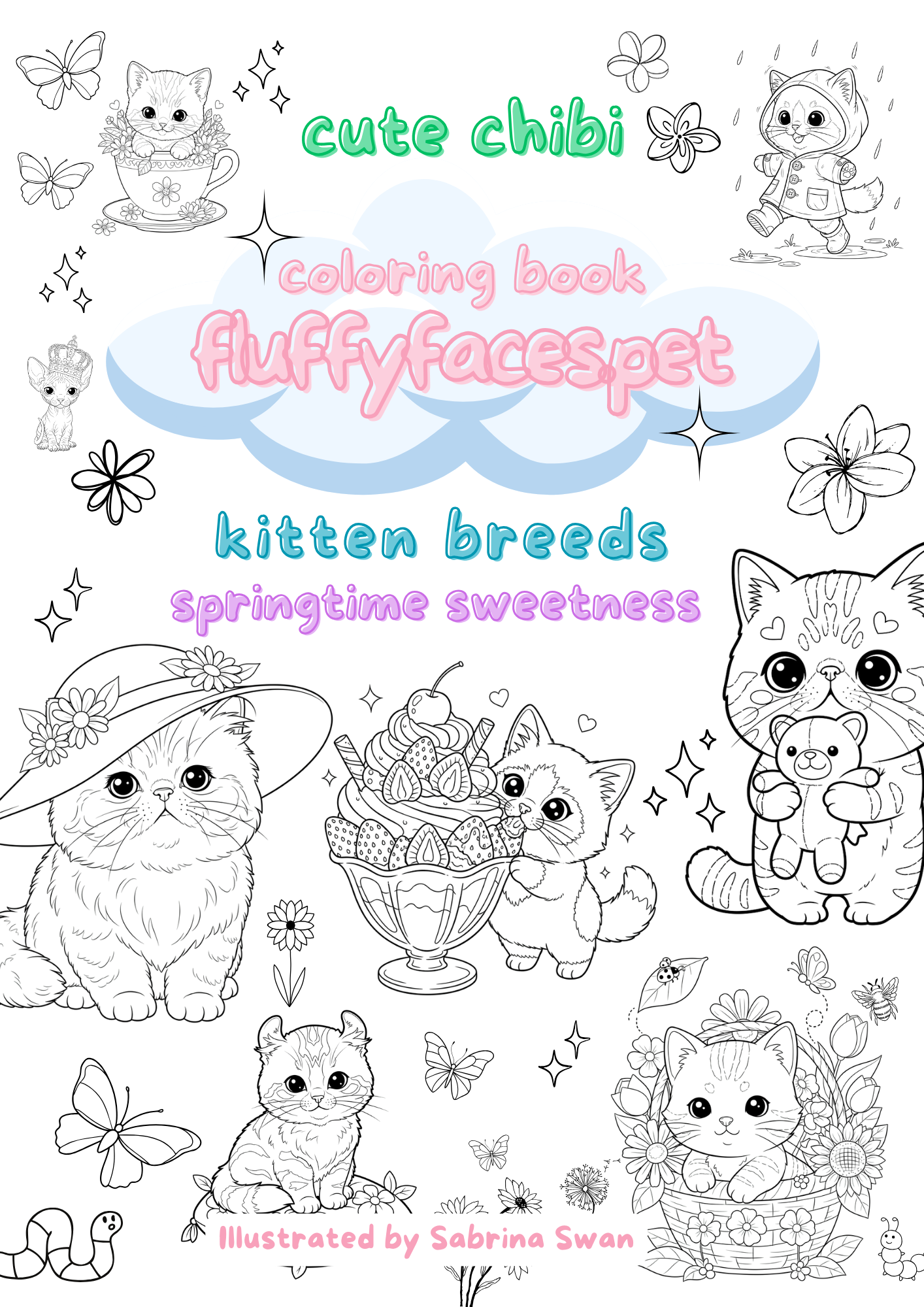 Cute Chibi Fluffy Faces Pet Digital Coloring Pages