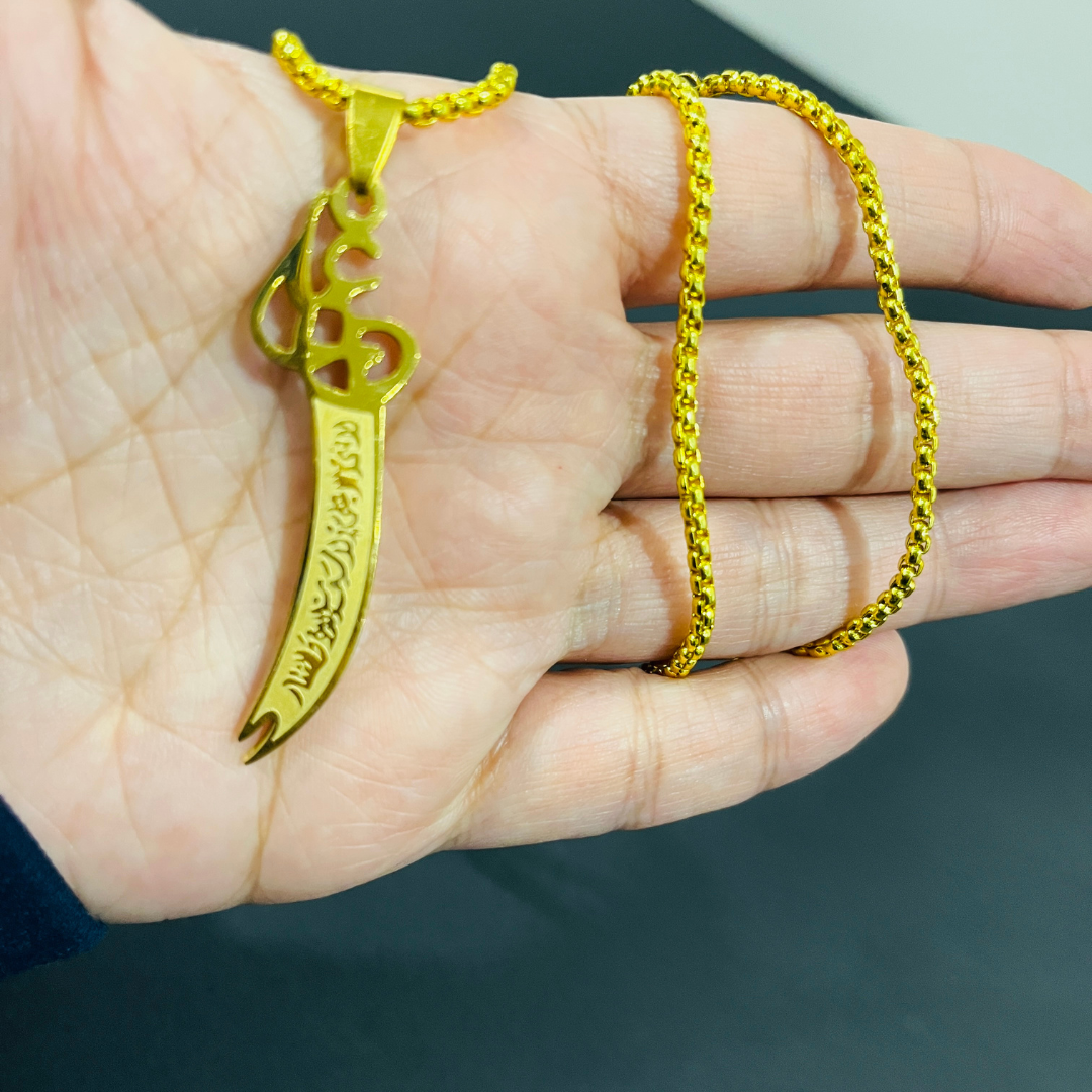 Zulfiqar Unisex Necklace, La Fatah Illa Ali Ya Ali Zulfikar Necklace