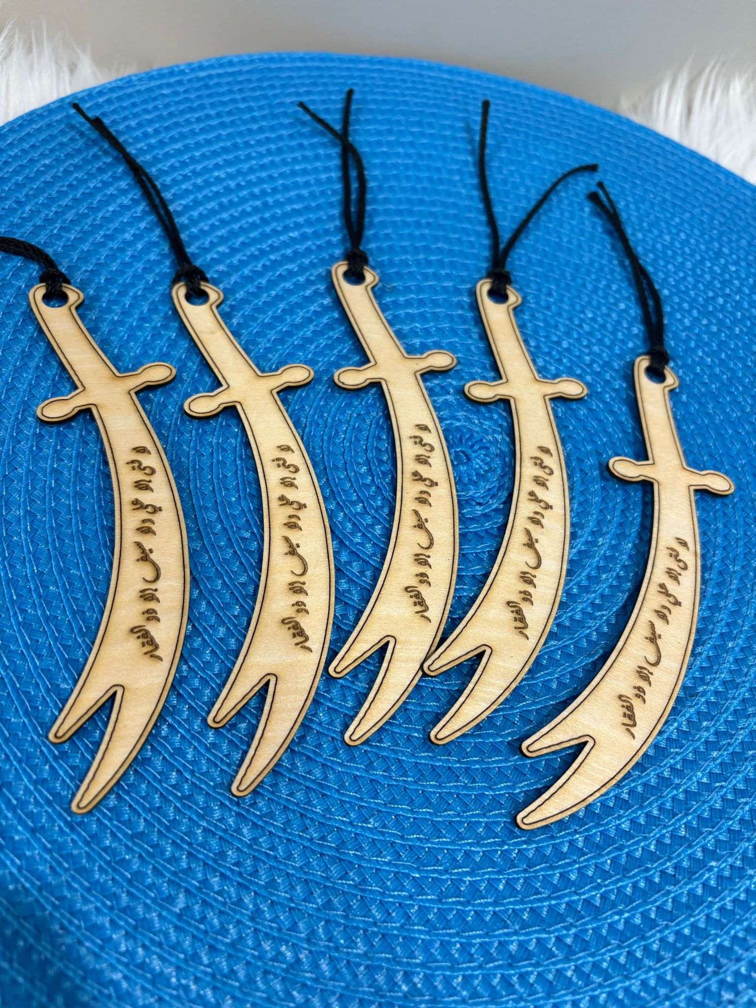 Zulfiqar Shaped Wooden Bookmark | Laser Engraved Islamic Gift | “La Fatah Illa Ali La Sayf Illa Zulfiqar” | Imam Ali Keepsake for Eid al-Ghadeer