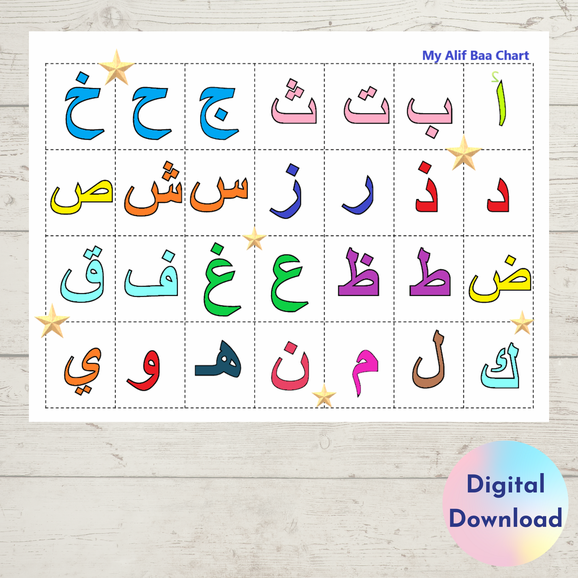 Arabic Alphabet Mat Digital Download - Alif Ba Ta Printable Learning Aid