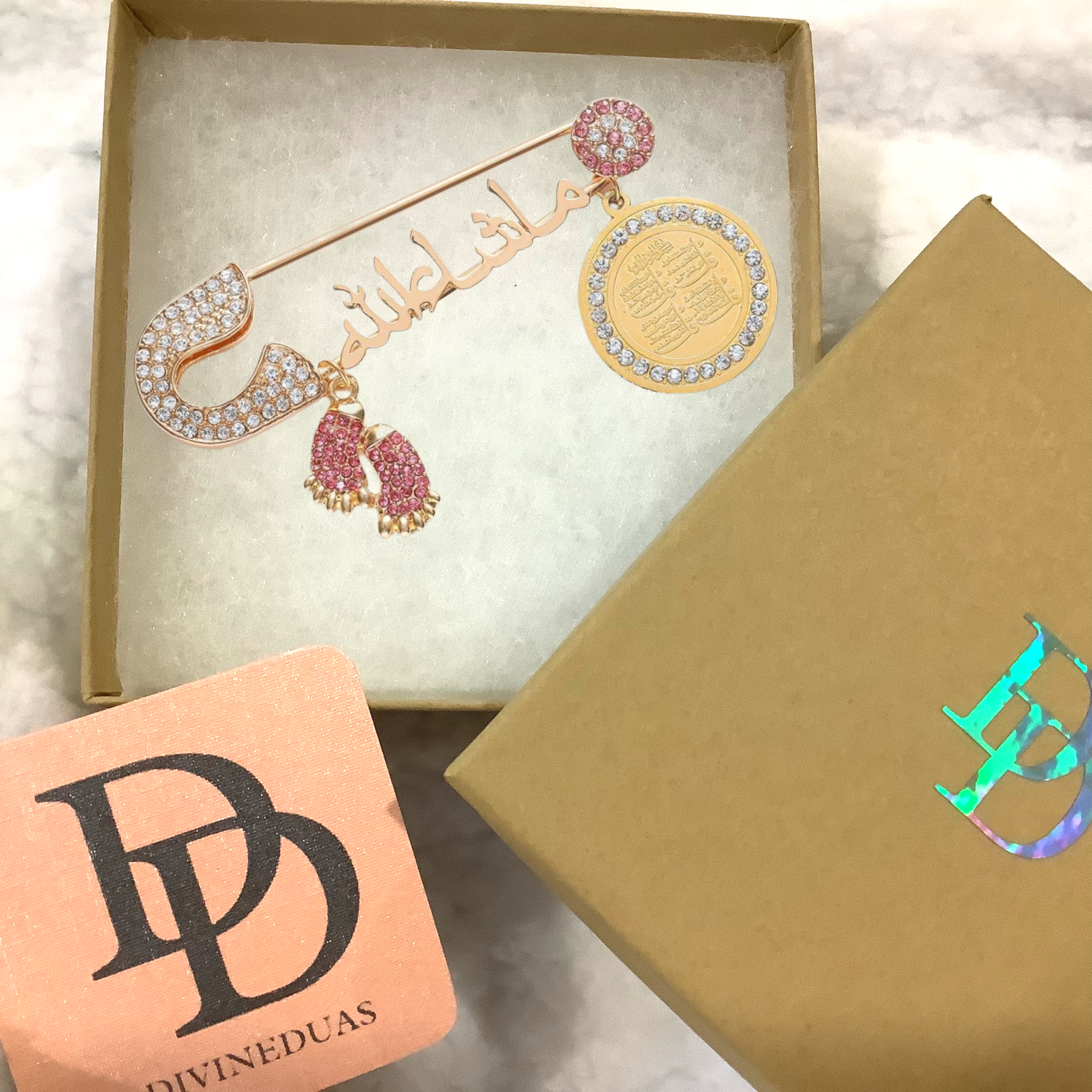 Mashallah 4 Qul New Baby Girl Evil Eye Brooch Pin, Baby Shower Gift