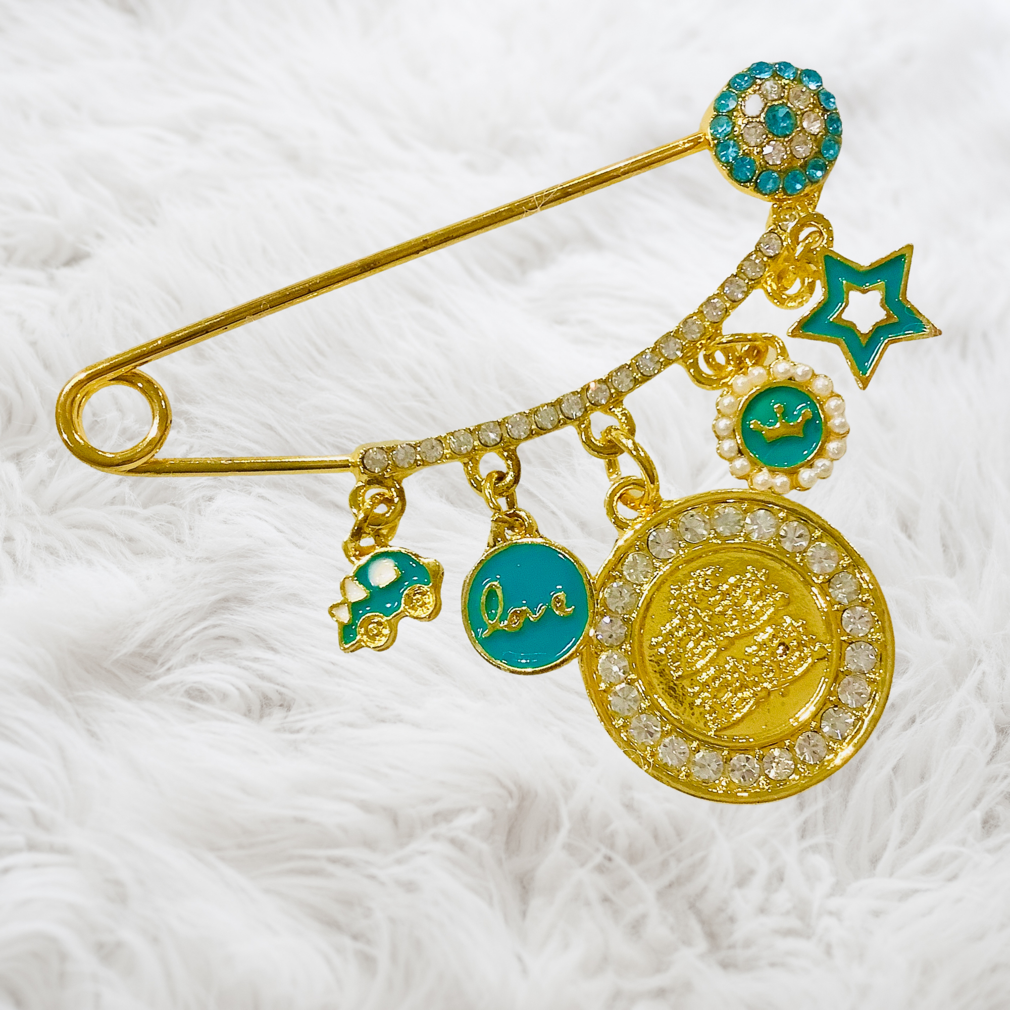 Mashallah 4 Qul New Baby Boy Evil Eye Brooch Pin, Baby Shower Gift