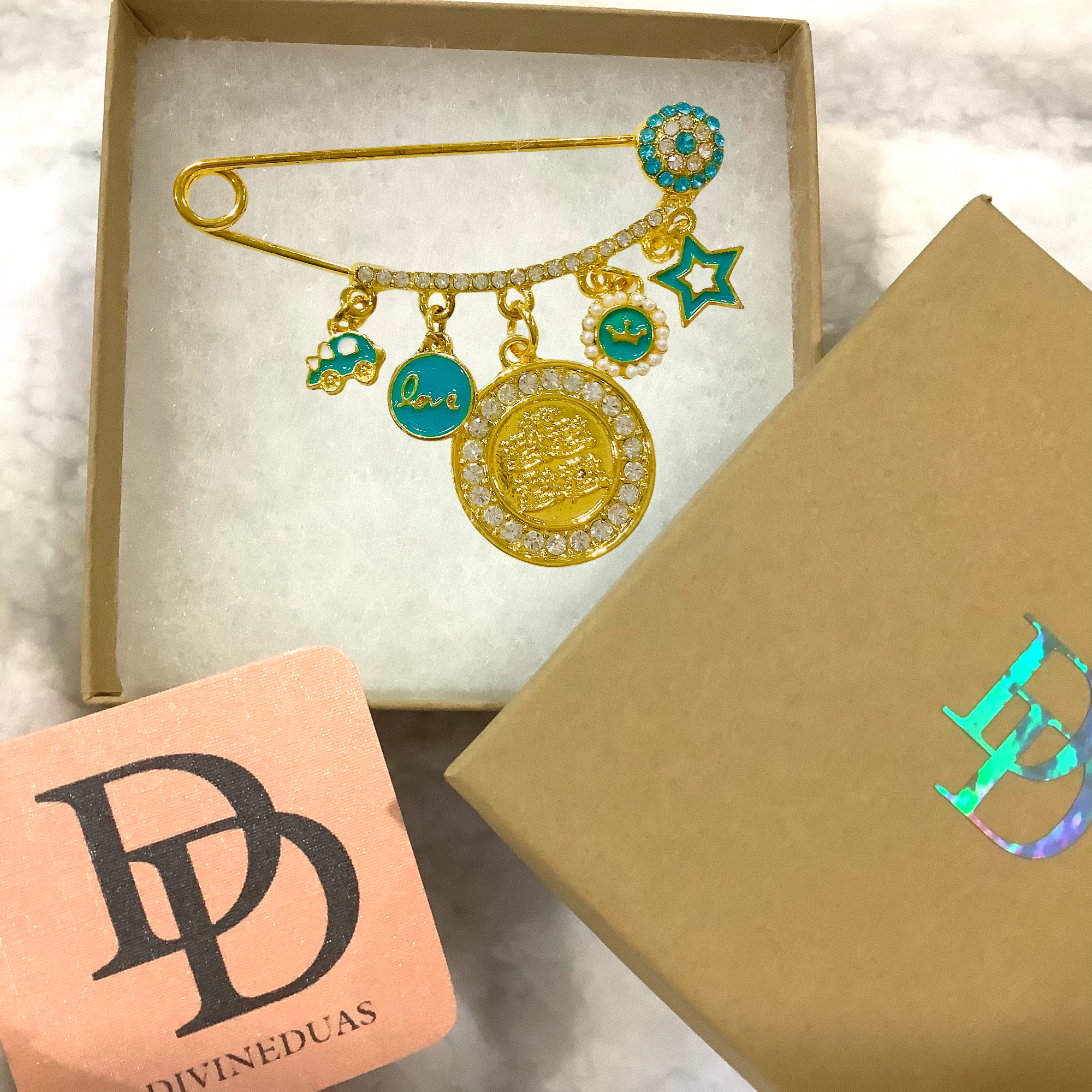 Mashallah 4 Qul New Baby Boy Evil Eye Brooch Pin, Baby Shower Gift