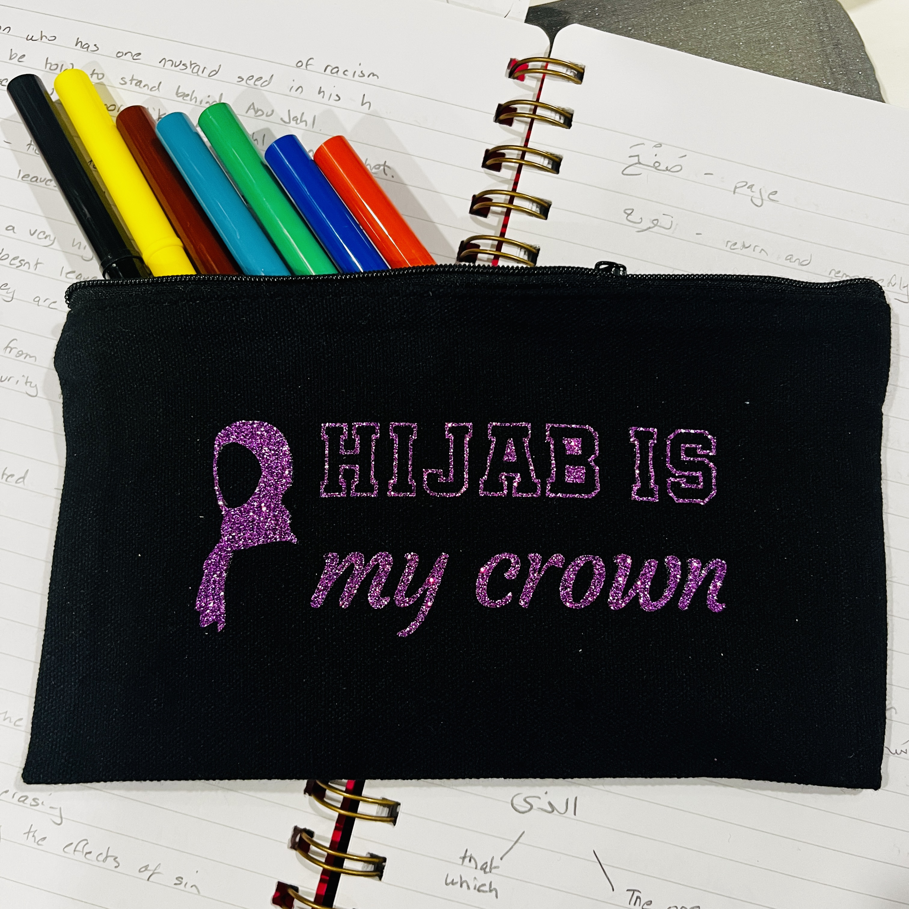 Hijab Baligha party favor gift, Hijab is my crown black zipper pouch