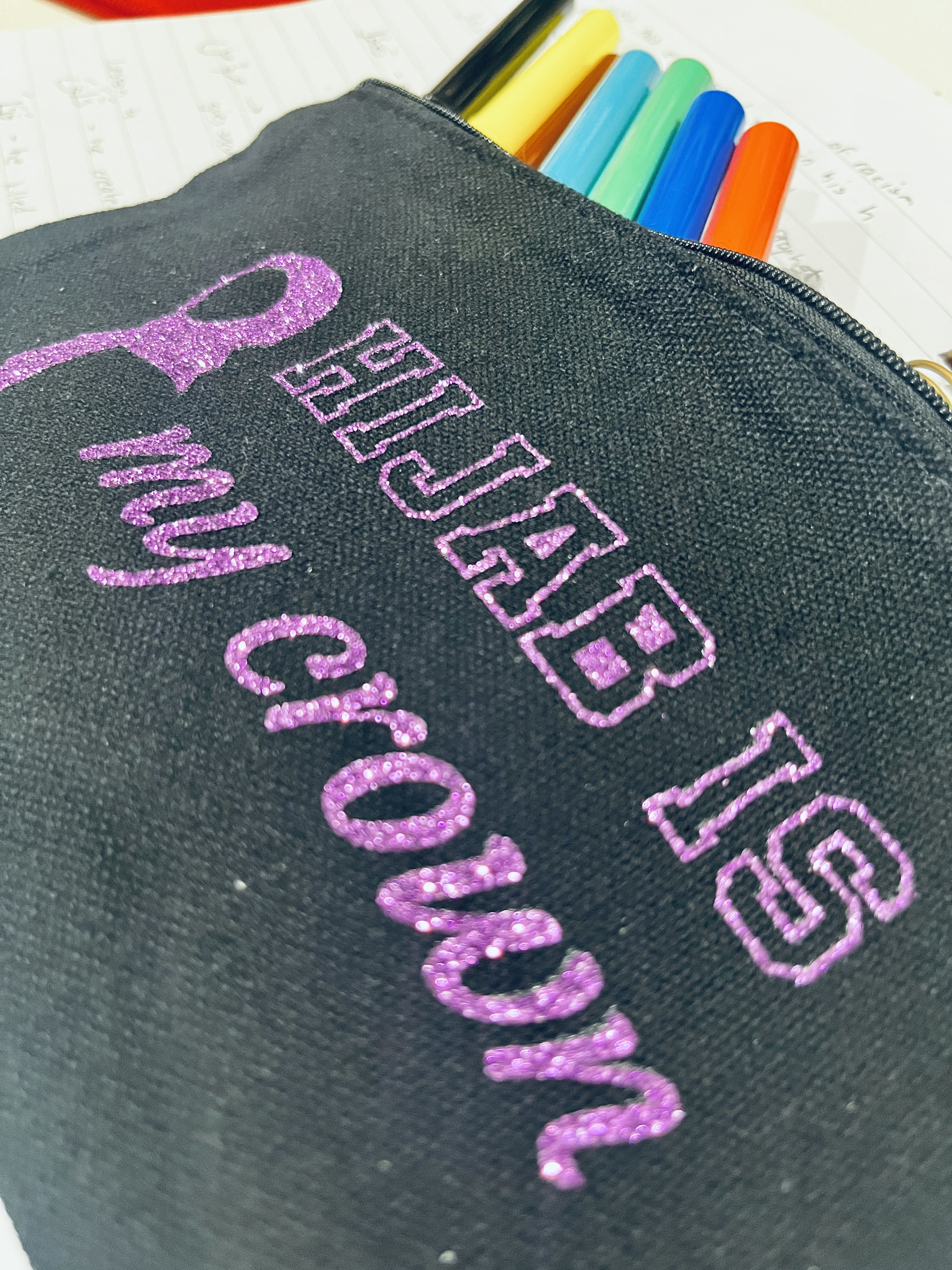 Hijab Baligha party favor gift, Hijab is my crown black zipper pouch