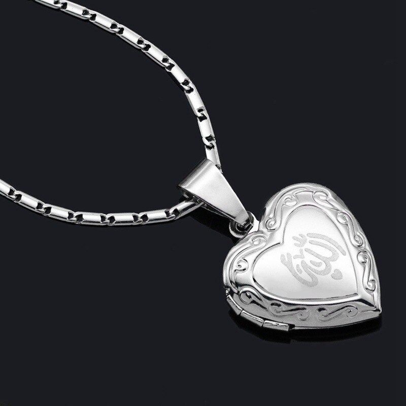 Allah Heart Photo Gold necklace, Islamic Art Arabic Calligraphy Allah locket