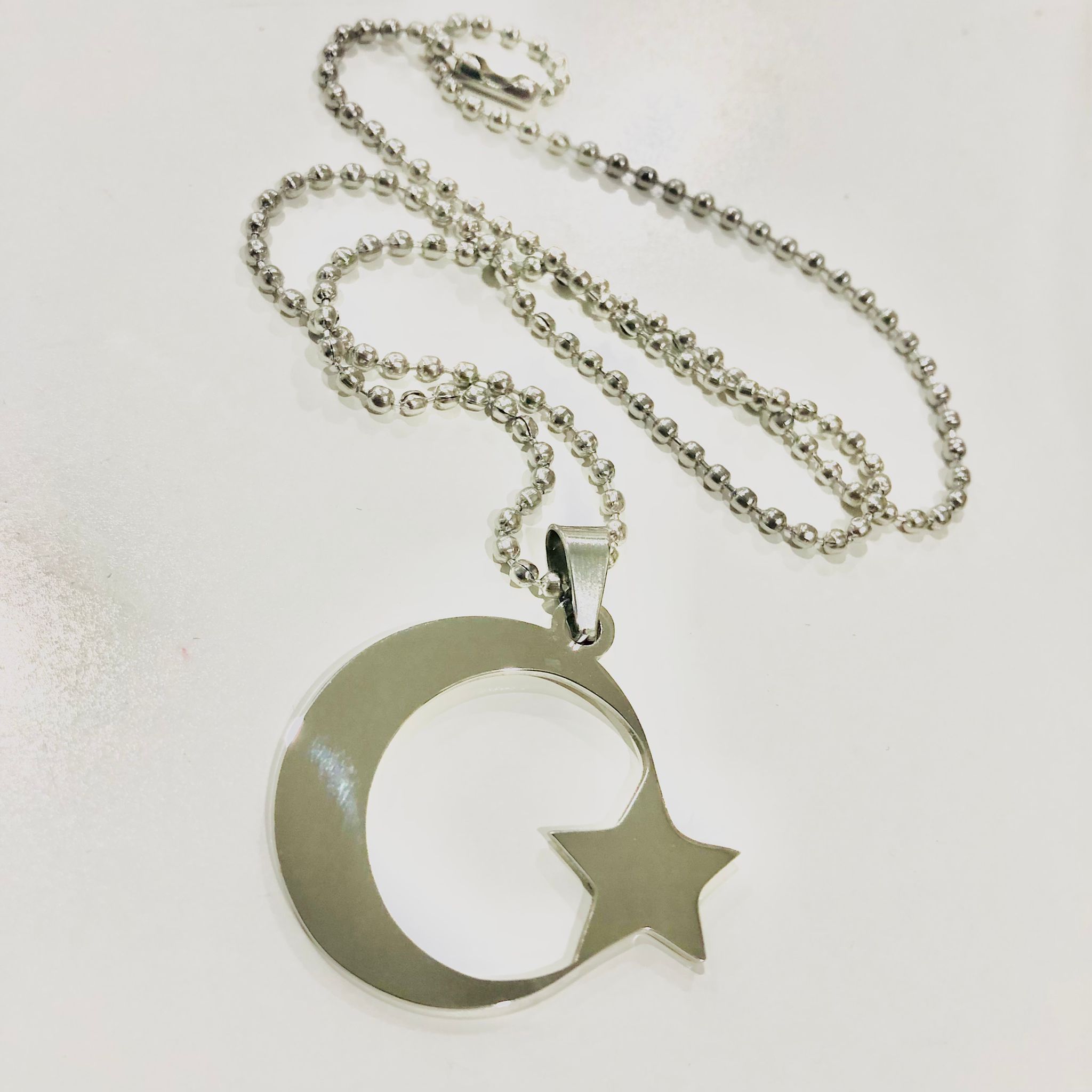 Crescent Moon and Star Silver Necklace, Islamic Muslim Pendant, Jewelry Gifts, Car Hanging