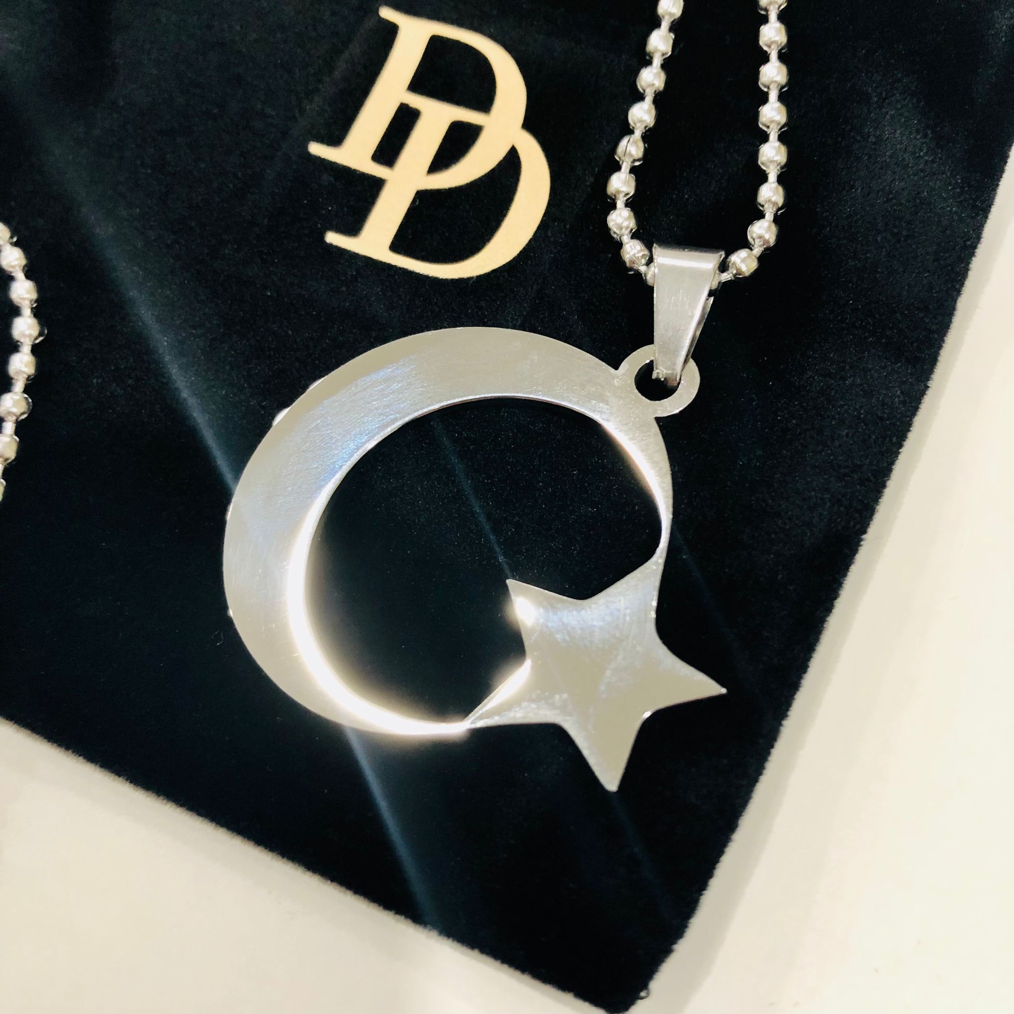 Crescent Moon and Star Silver Necklace, Islamic Muslim Pendant, Jewelry Gifts, Car Hanging
