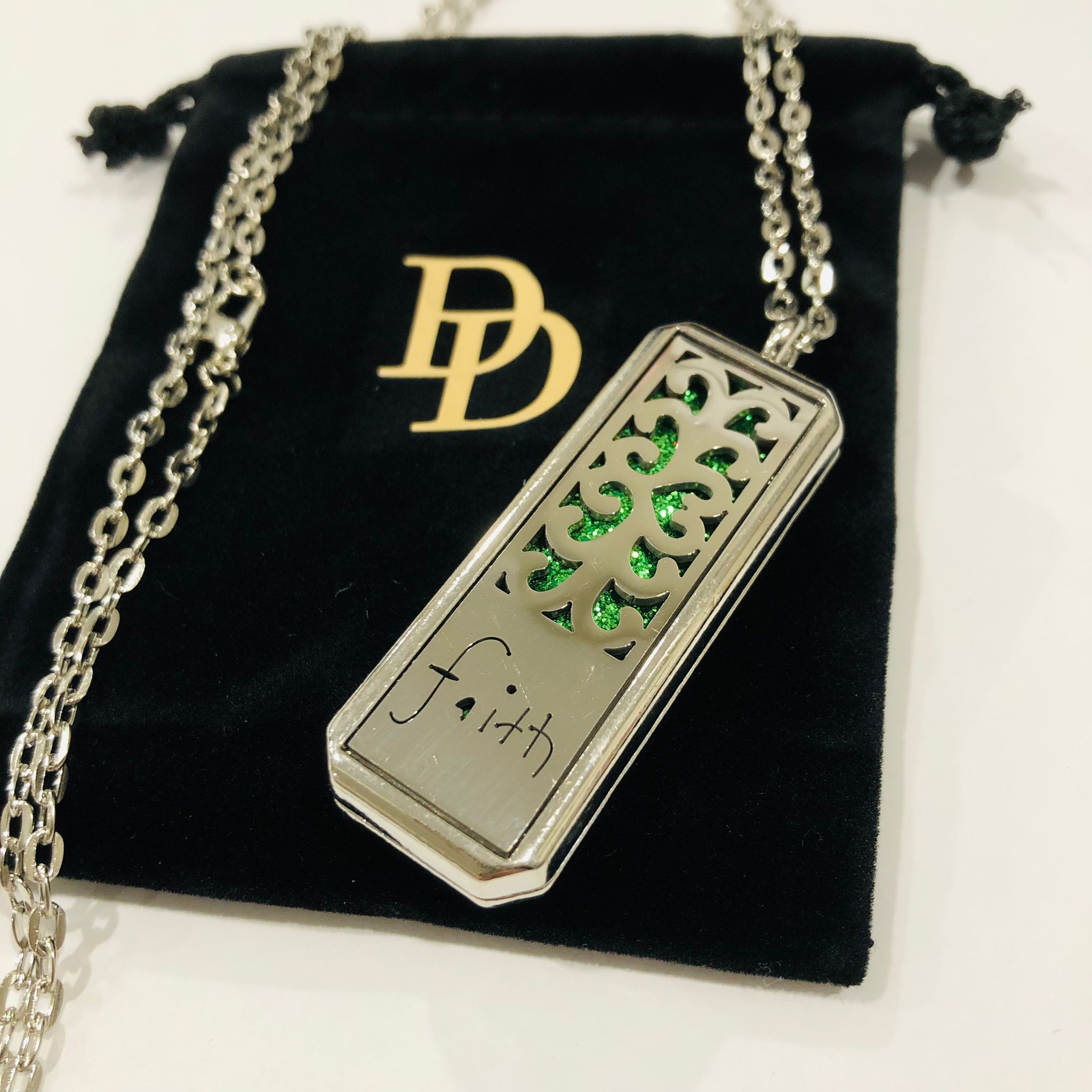 Faith Aromatherapy Diffuser Silver Rectangle Jewelry Locket, Essential Oil Perfume Pendant, Stainless Steel Locket, Have a little Faith Gift