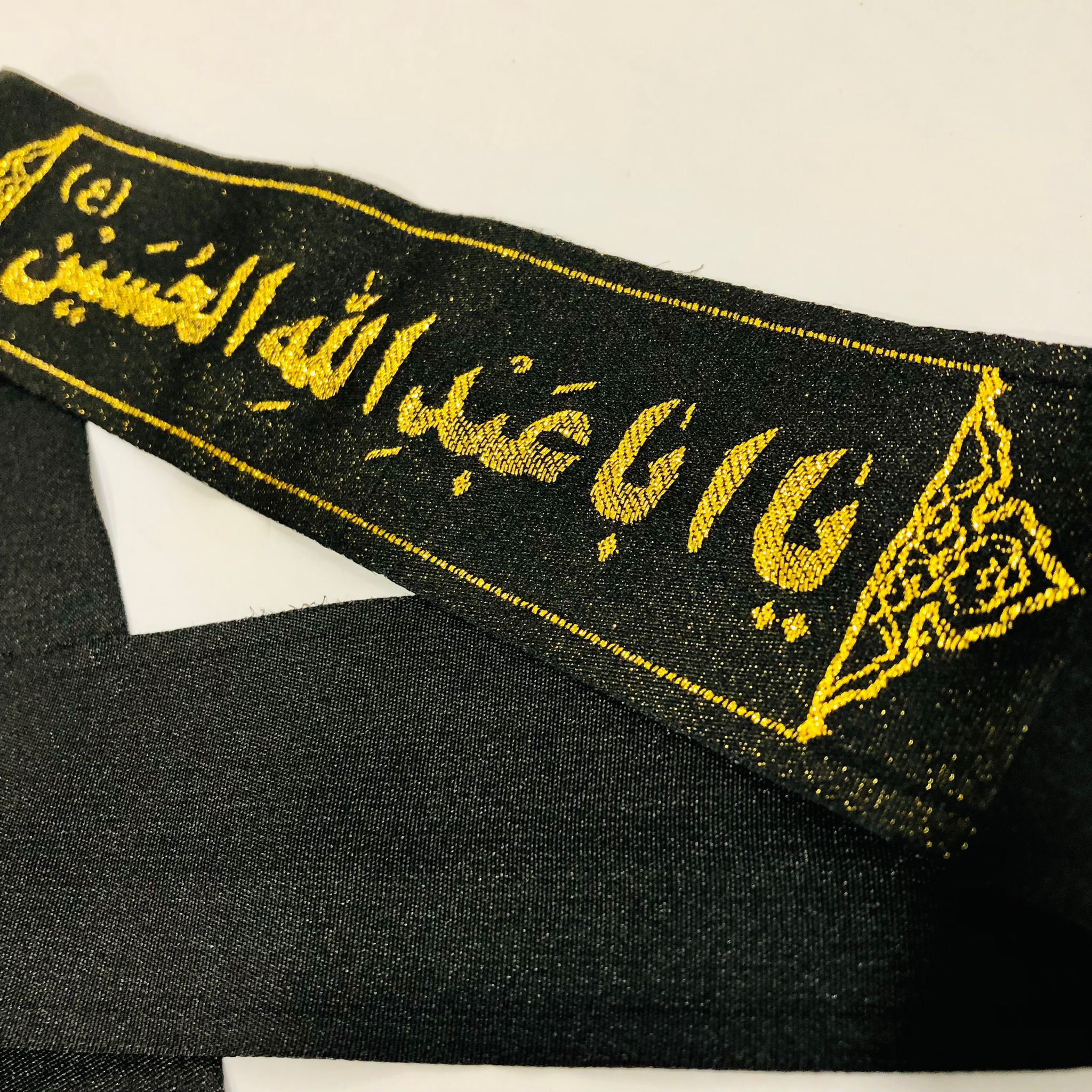 Azadari Muharram Karbala Banner Ya Aba Abdillah Hussain Ashura headband, Black and Gold Zari head band, Labbaik Ya Hussain