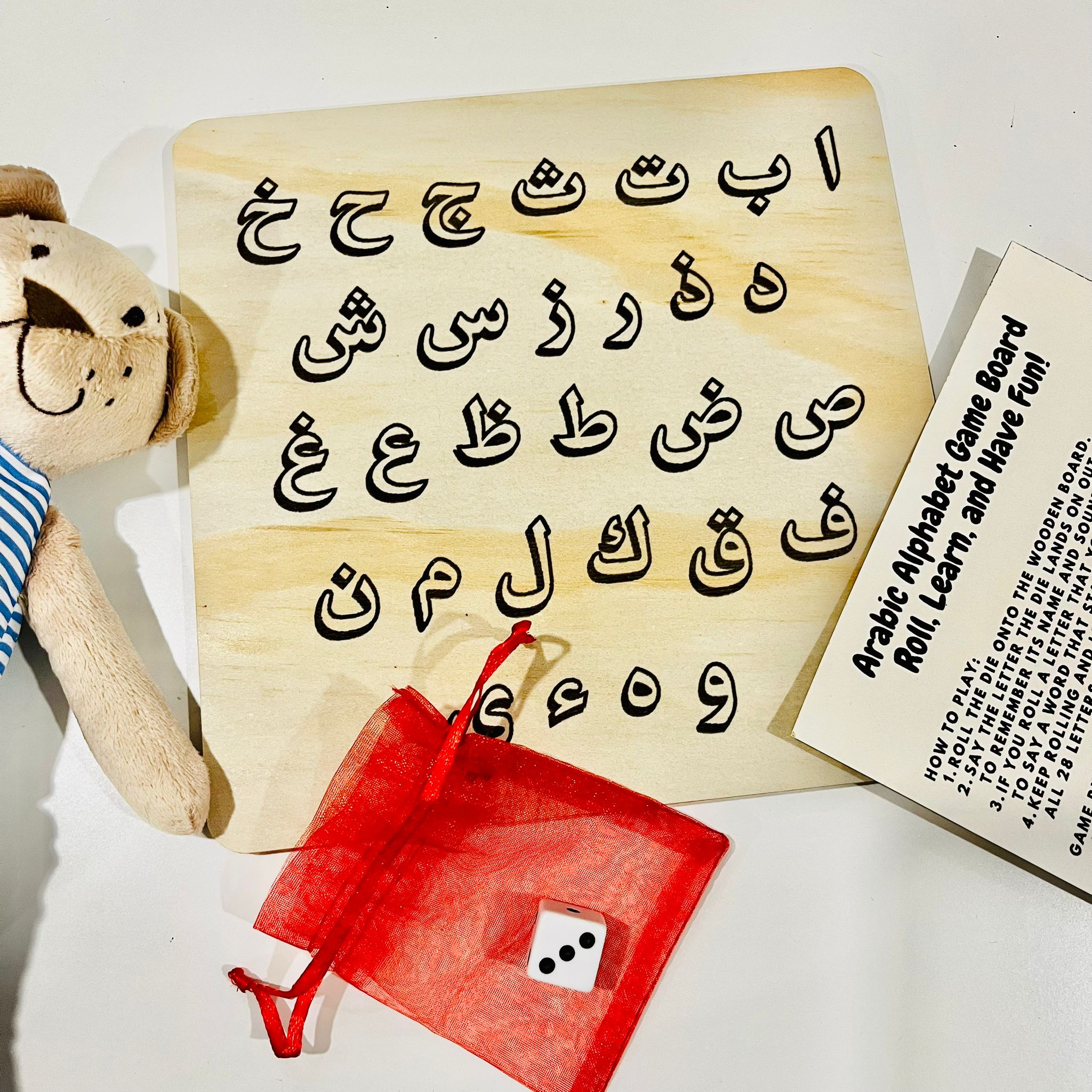 Alif Baa Arabic Alphabet Board Game with Dice Ramadan Gift for Children