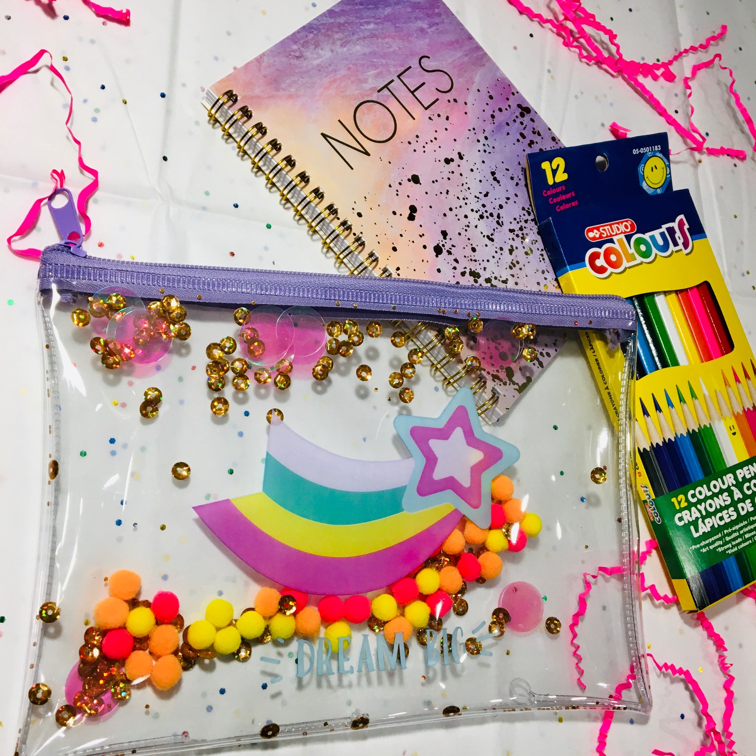 Personalized cat pencil case kids with personalized name notebook and color pencils, Bundle gift for children, Christmas Eve Box Gift