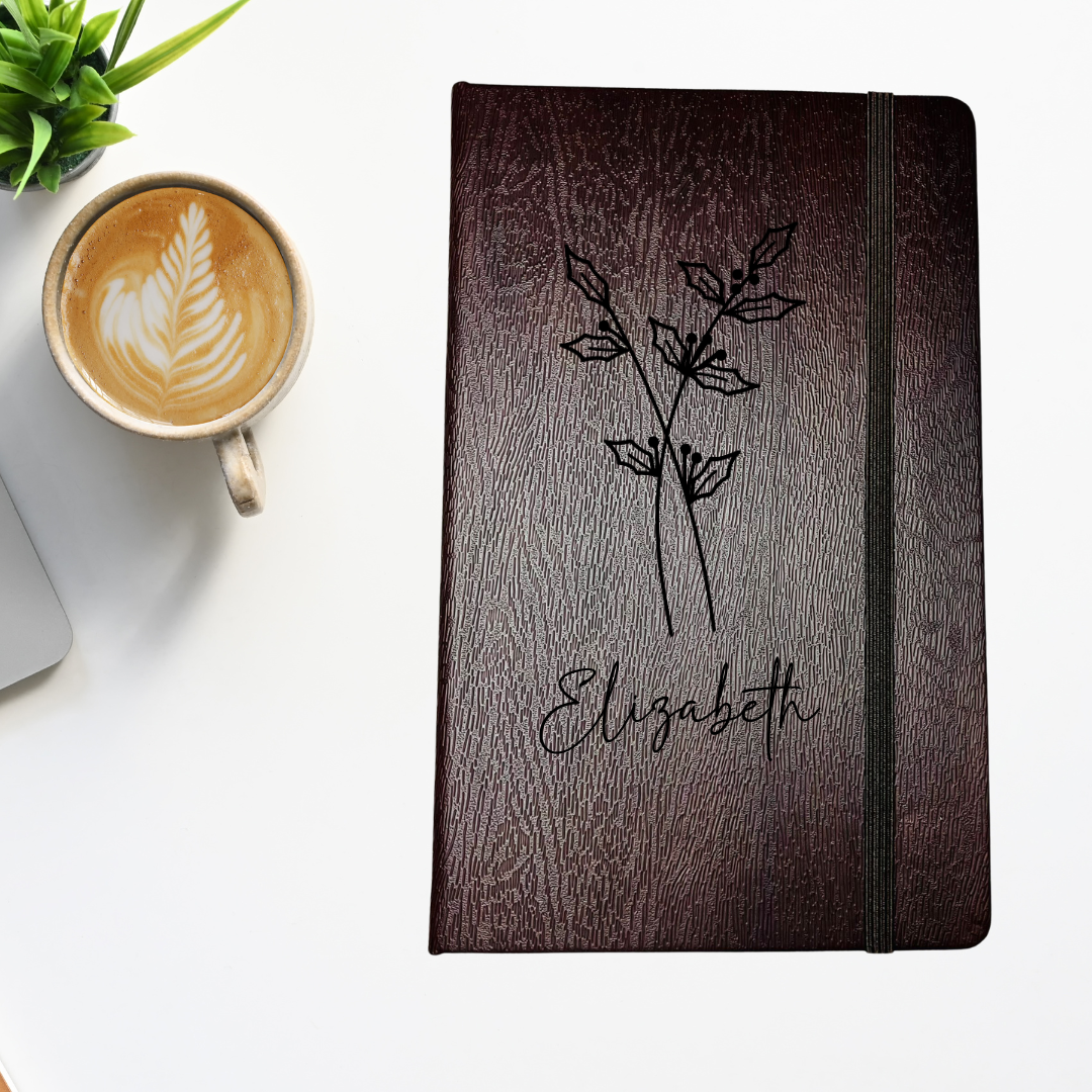 Personalized Birth Flower Journal Gift for Girlfriend, Custom Name Engraving, Unique Gift for mom her