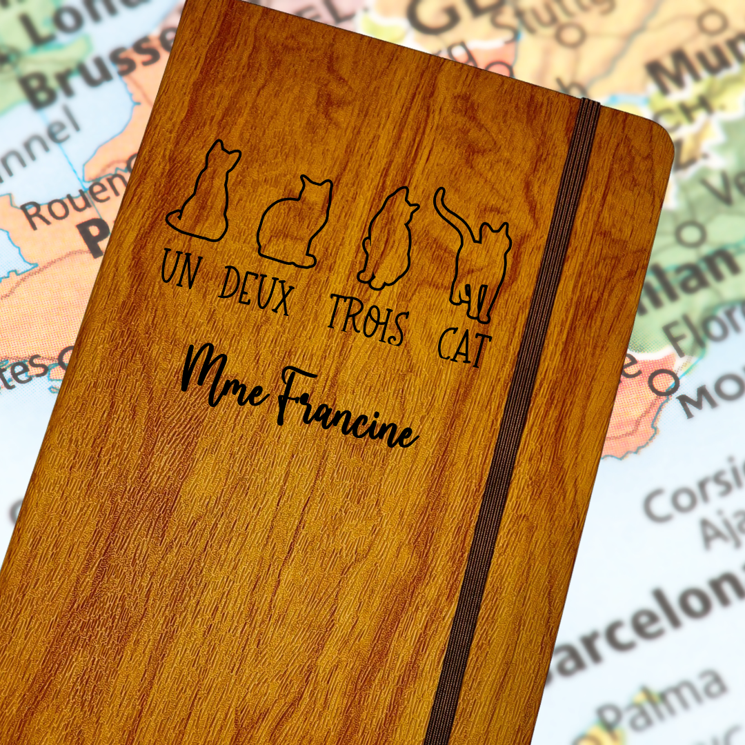 Personalized French Teacher Cat-Themed Notebook