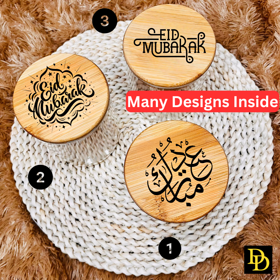 Eid Mubarak Engraved Wooden Jar, Eidi Treat Jar, Eid Gift, Eid Ghadeer Zehra Adha Fitr