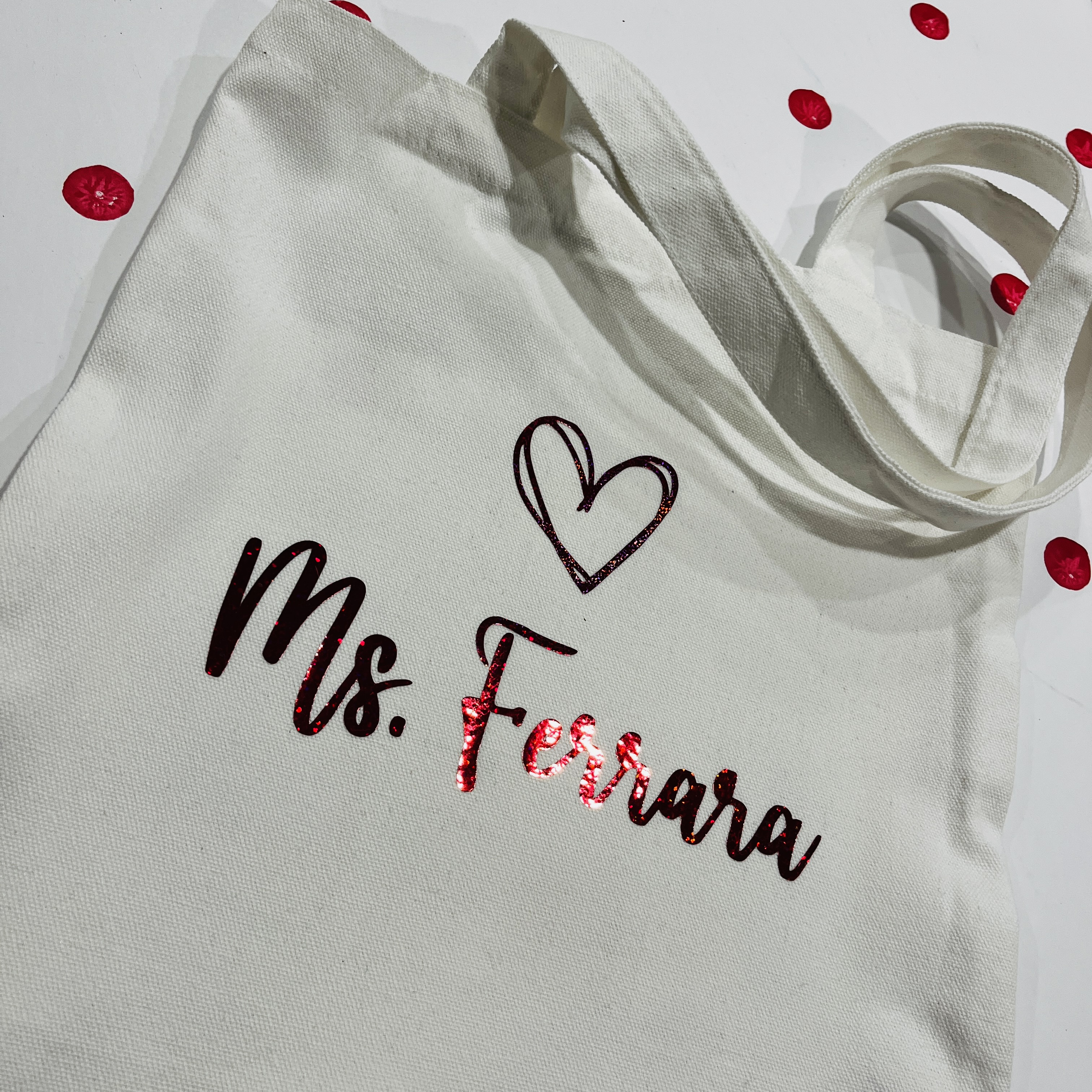 Personalized Teacher Tote Bag – Custom Name Cotton Canvas Reusable Bag