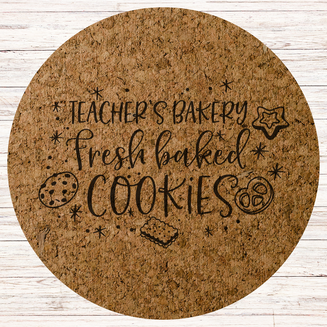 Christmas Teacher Engraved Cork Hot Mat Kitchen Gift – "Teachers bakery Fresh baked cookies" Heat-Resistant Trivet for Kitchen & Dining