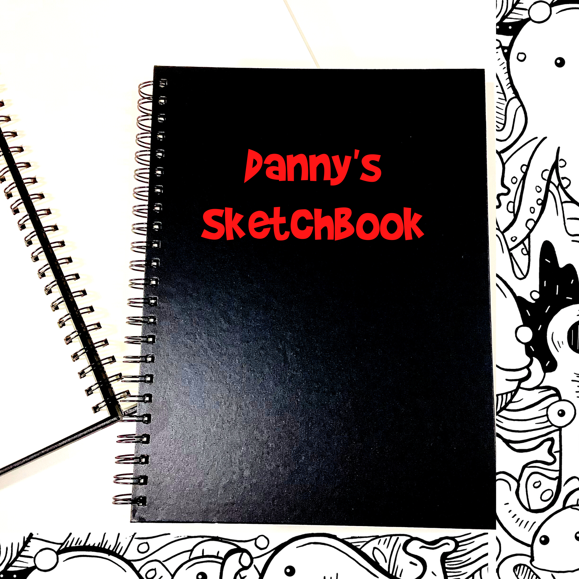 Personalized Black Sketchbook for artist, Custom Kids drawing book, Journal book for her, Spiral bound Hardcover Christmas Art Book Gift