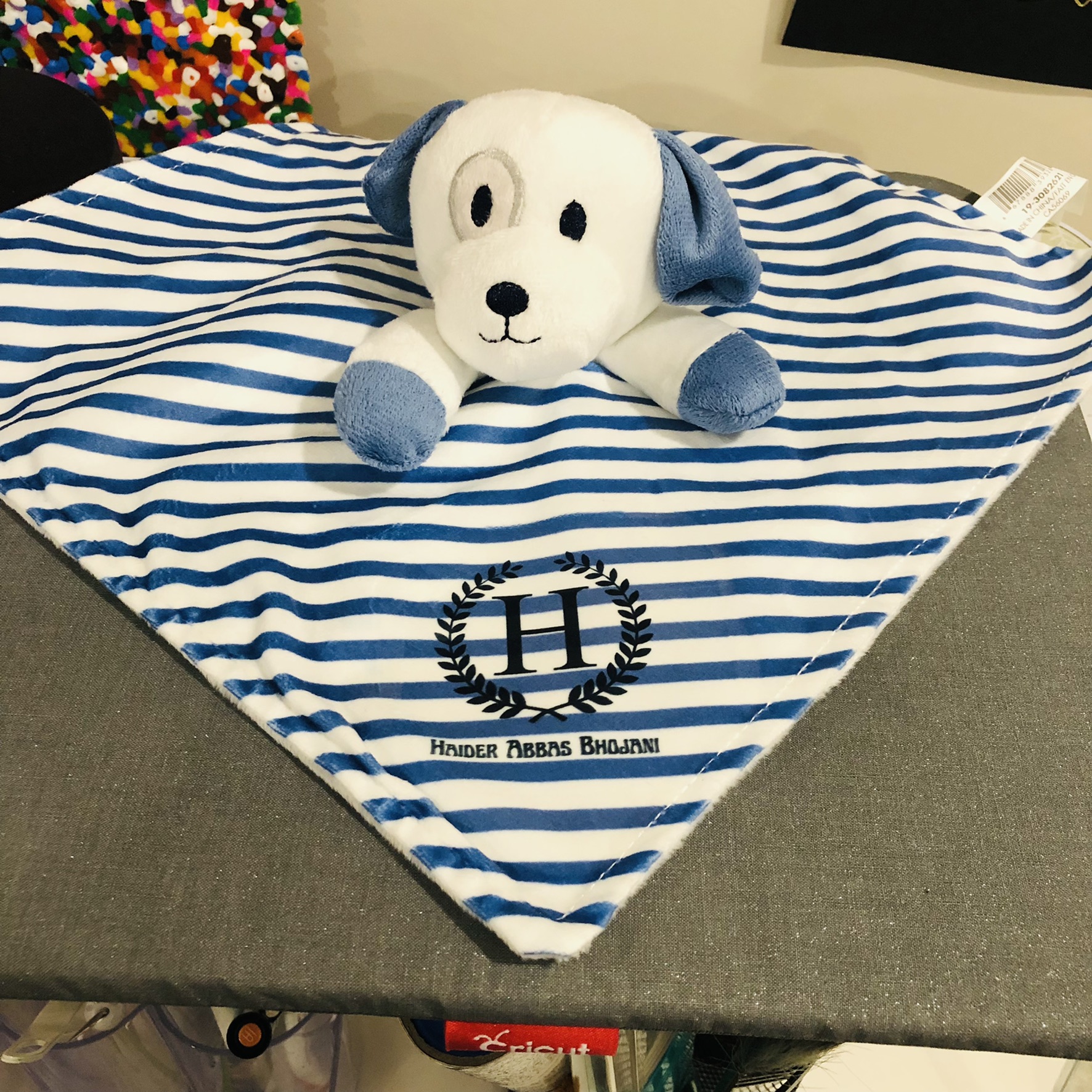 Personalized Blue Striped Minky Baby Comforter | Custom Name Security Blanket for Newborns