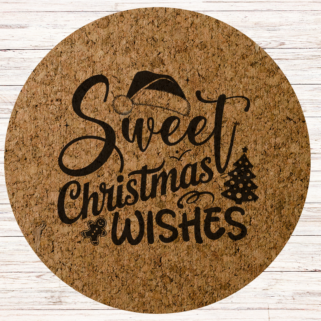 Funny Christmas Engraved Cork Hot Mat Kitchen Gift – "Sweet Christmas Wishes" Heat-Resistant Trivet for Kitchen & Dining