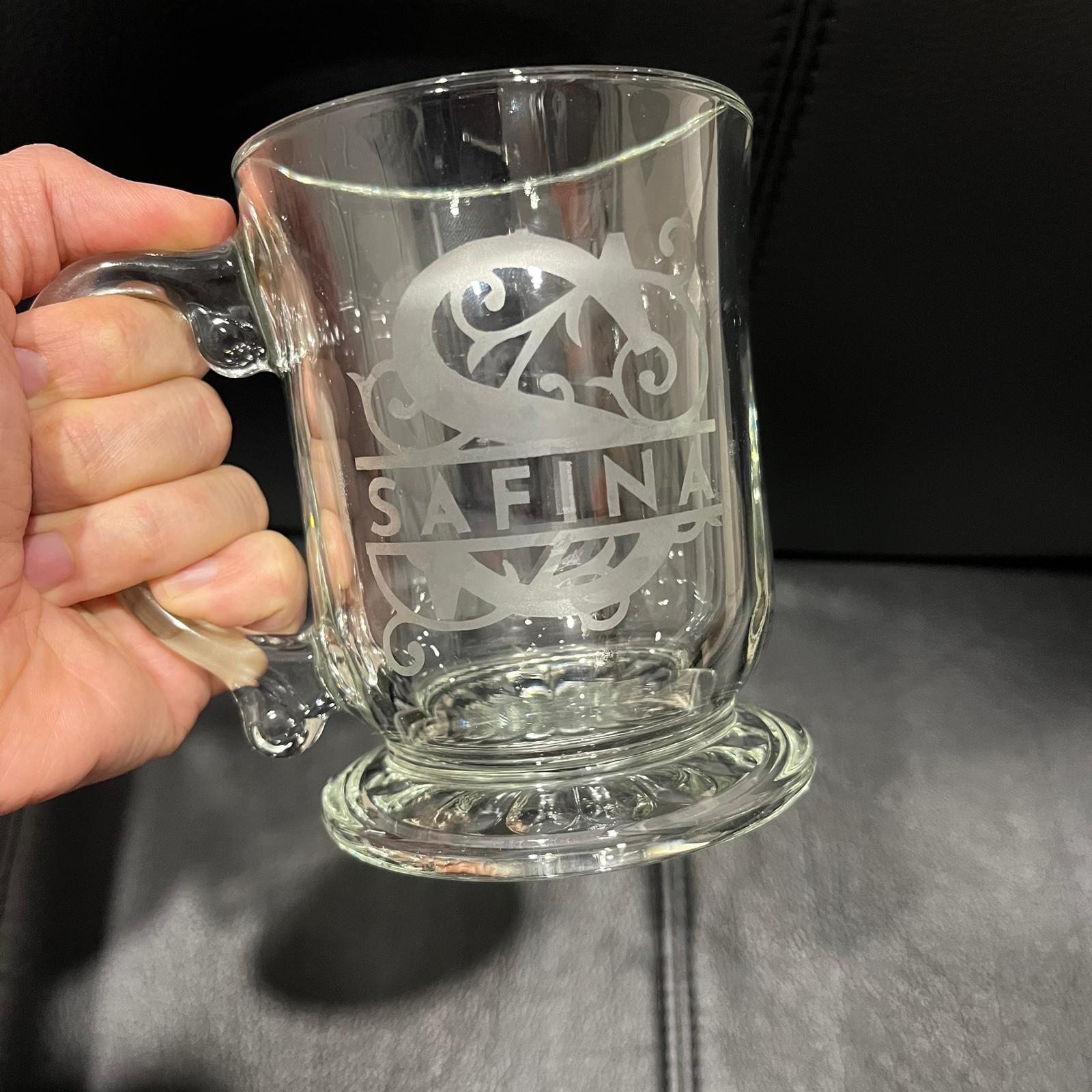 Custom Etched Glass Glassware Mug for Weddings, Personalized Monogram Etched Engraved Glass Mug,  Groomsmen gift, Couple gift, Dad gift