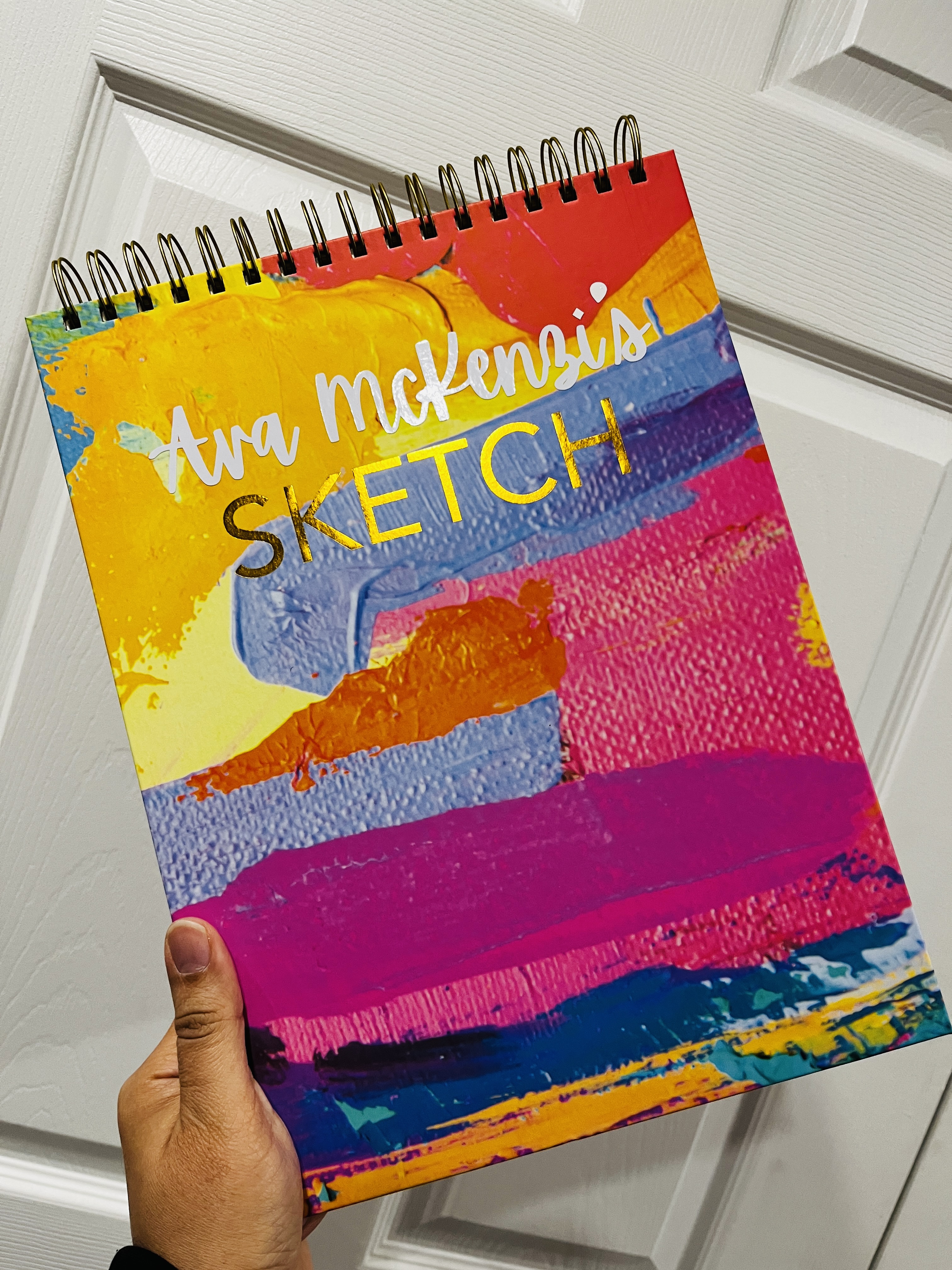 Personalized Gold Embossed Sketchbook Gift for Artist,  Hardcover Sketchbook for Down Syndrome, Custom Spiral Bound Drawing book Gift her