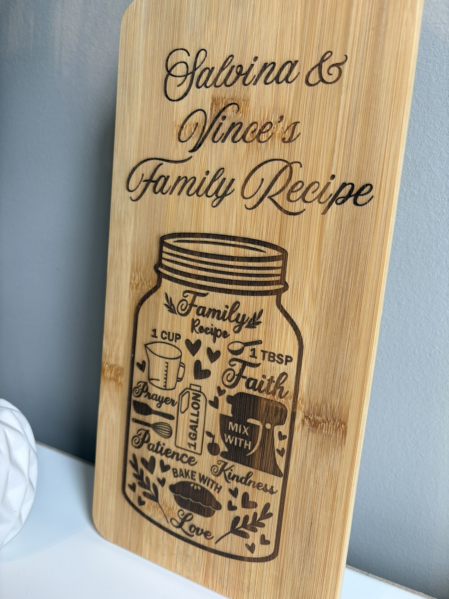 Family Recipe Laser Engraved Charcuterie Serving Board Gift