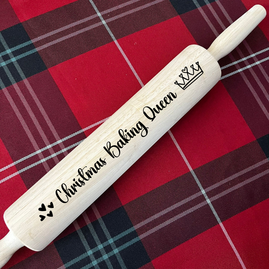 Christmas Baking Queen Engraved Holiday Rolling Pin, Christmas & Thanksgiving Baker Gift