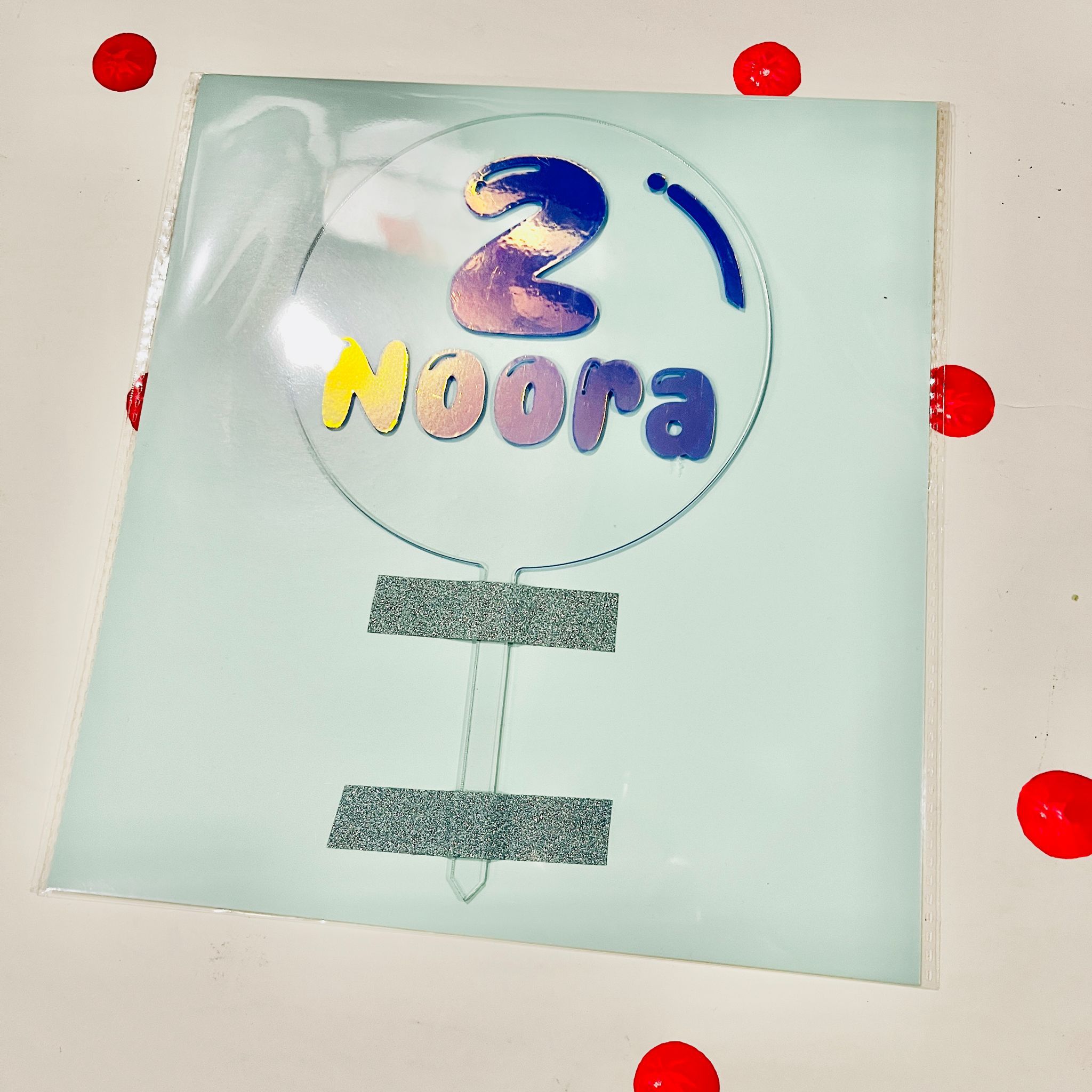 Happy Birthday Custom Name & Age Round Acrylic Cake Topper – Personalized Bubble Font Birthday Decoration