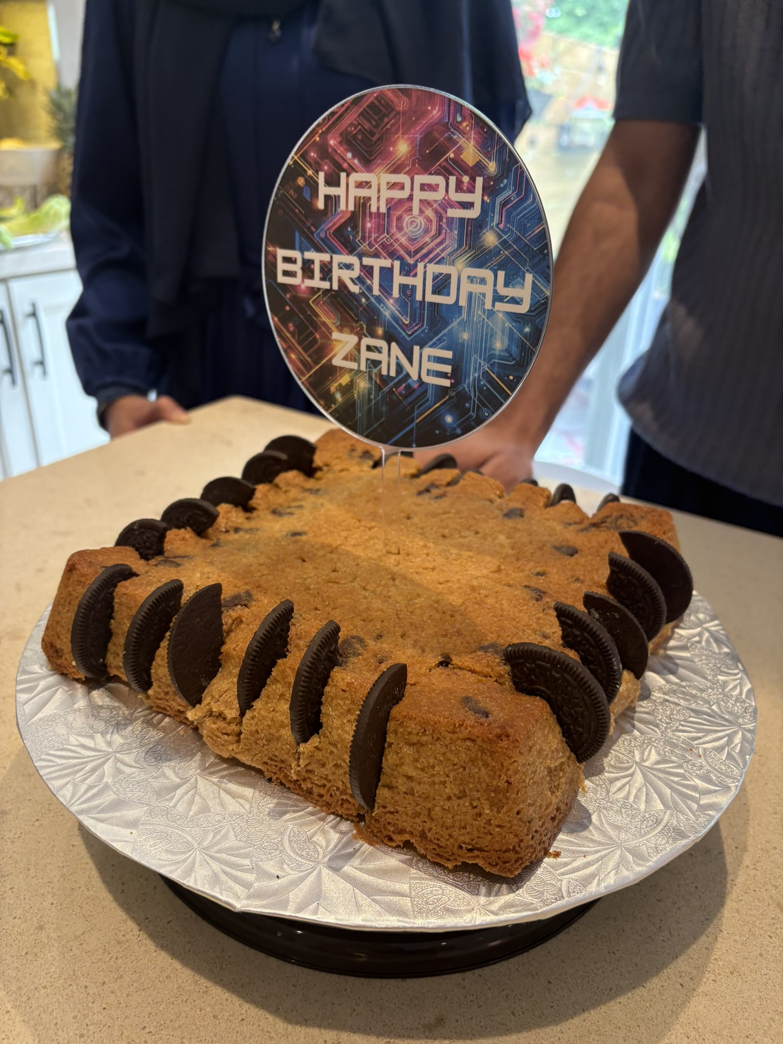 Custom Name Happy Birthday Round Acrylic Cake Topper – Computer Code Themed Birthday Party Decoration