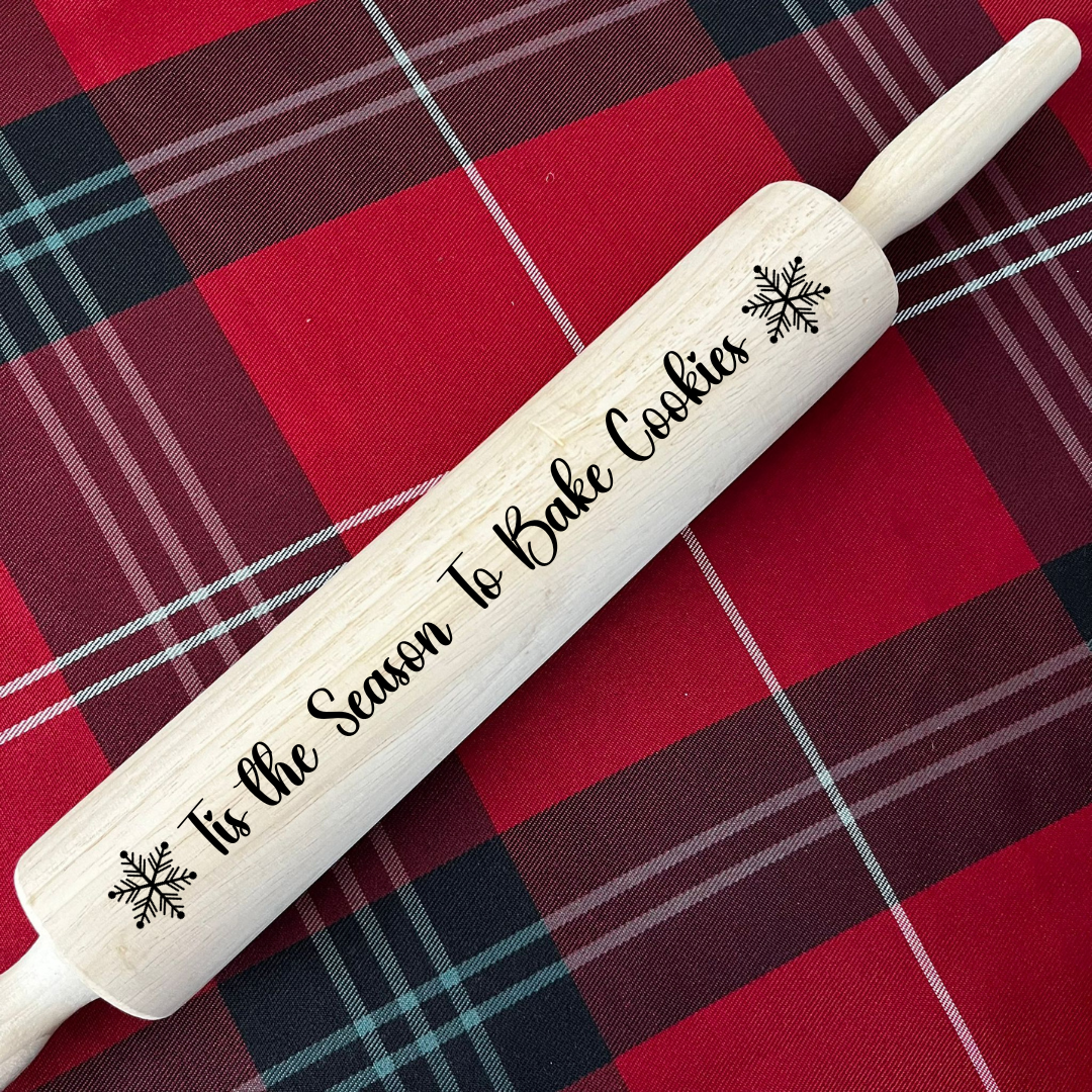 Tis the season to bake cookies Engraved Holiday Rolling Pin, Christmas & Thanksgiving Baker Gift