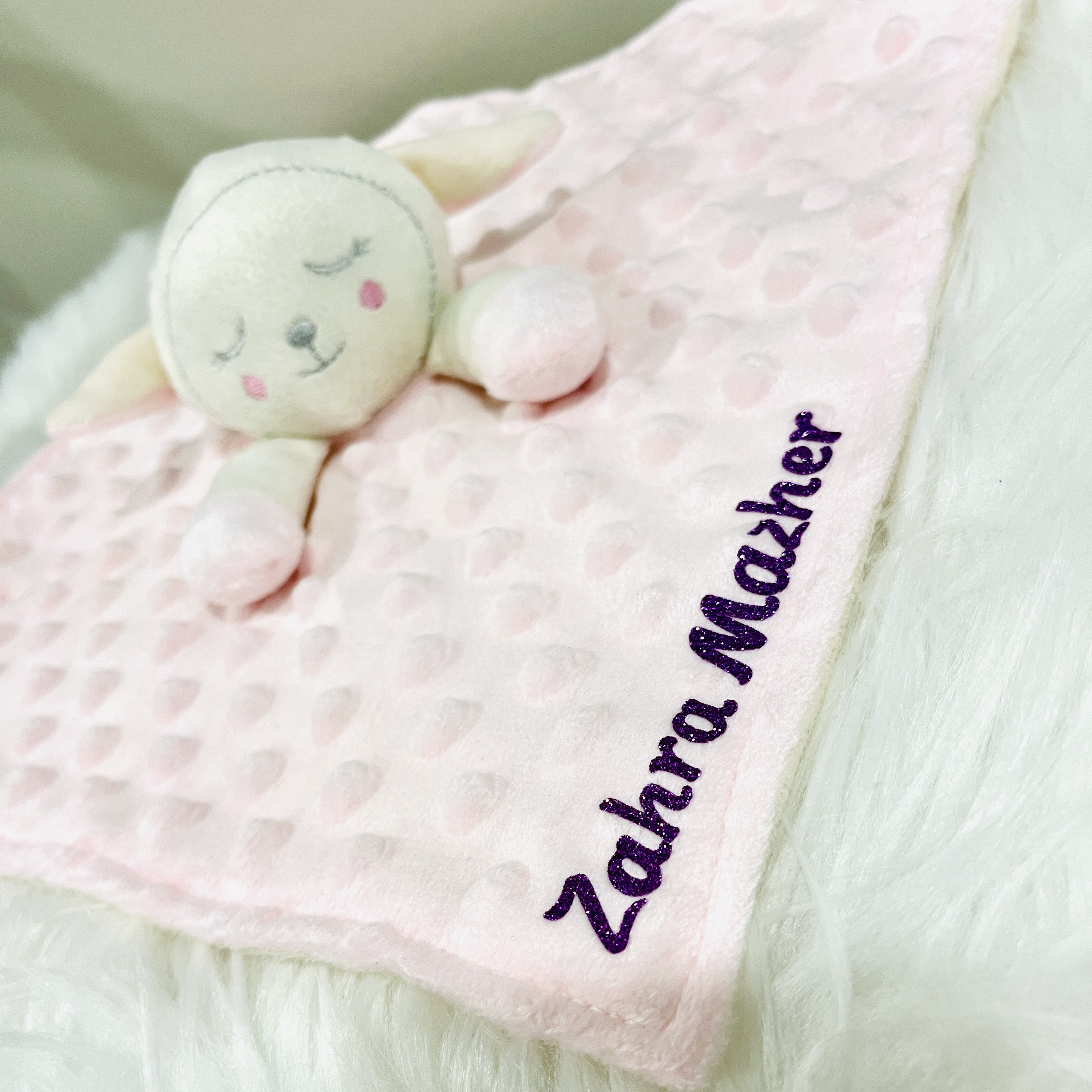 Personalized Pink Minky Baby Comforter | Custom Name Security Blanket for Newborns